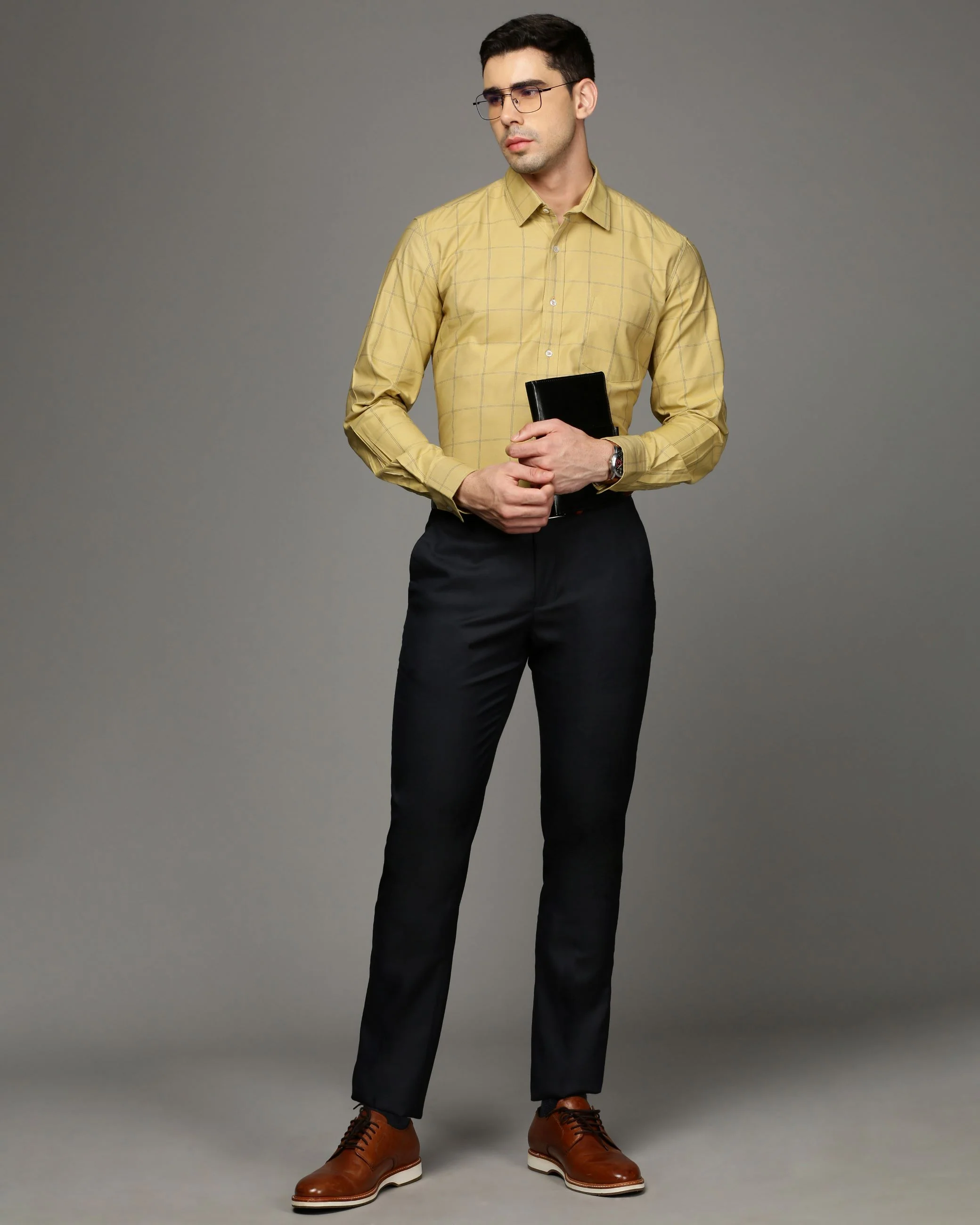 Men Yellow Cotton Blend Slim Shirt - Image 5