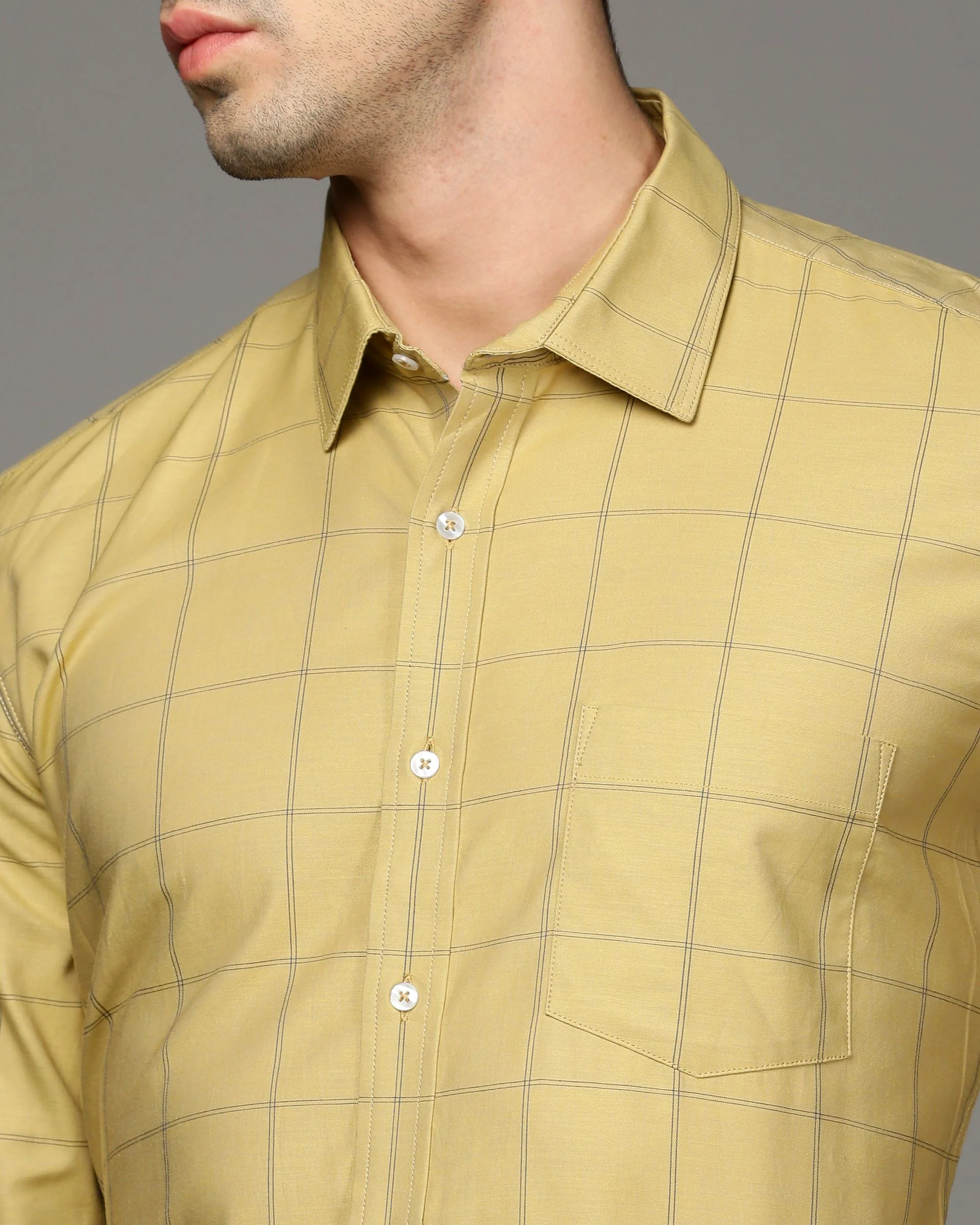 Men Yellow Cotton Blend Slim Shirt - Image 6