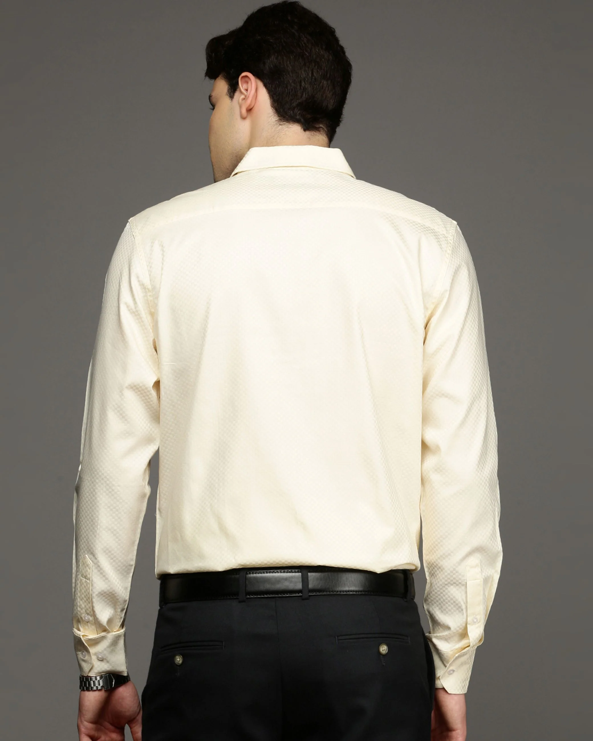 Men Yellow Cotton Blend Slim Shirt - Image 4