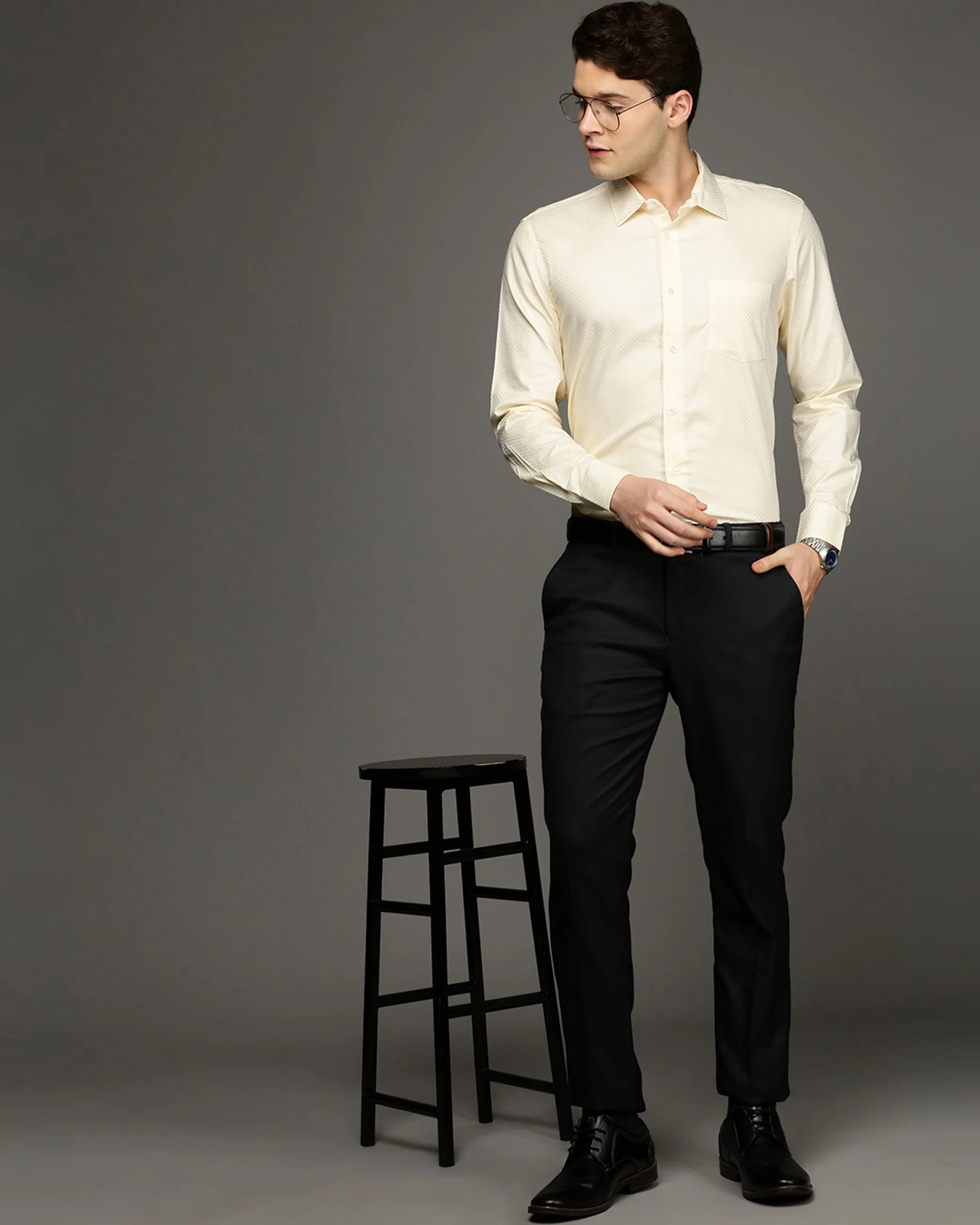 Men Yellow Cotton Blend Slim Shirt - Image 5