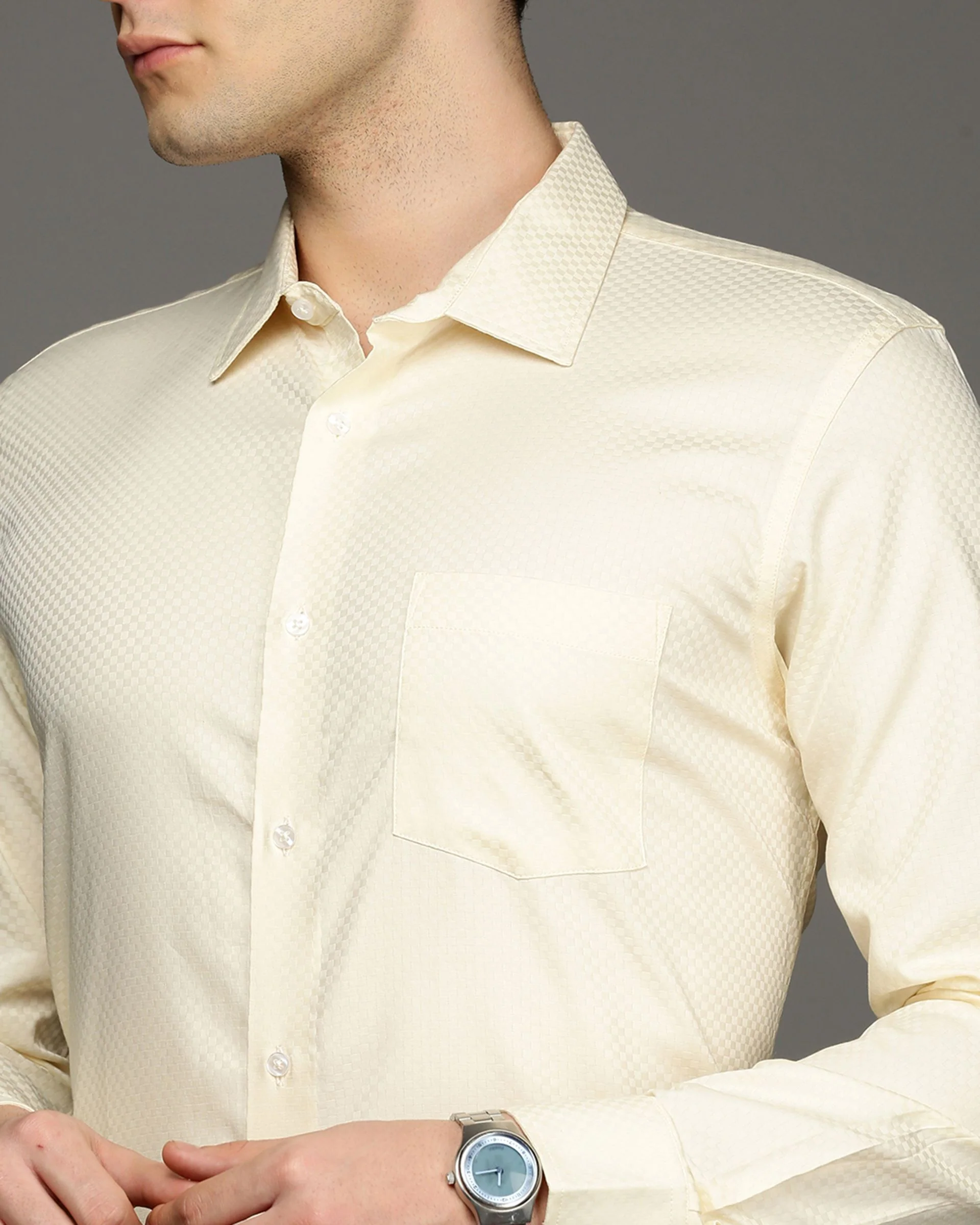 Men Yellow Cotton Blend Slim Shirt - Image 6