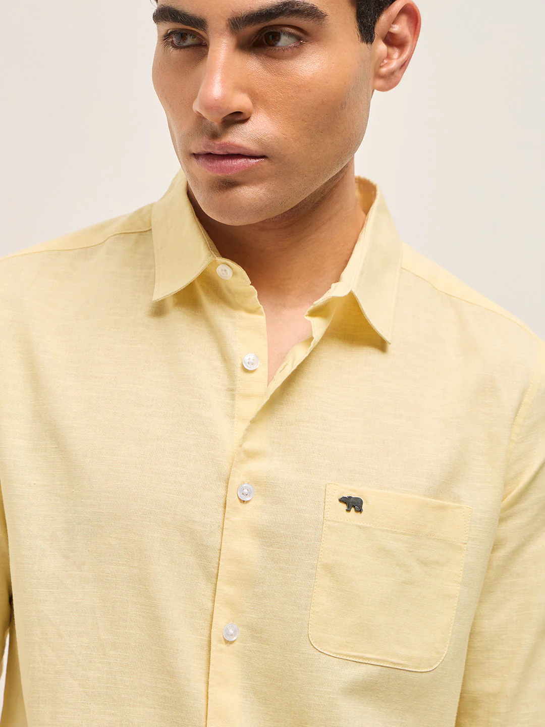 Men Yellow Cotton Linen Slim Fit Solid Casual Shirt - Image 7