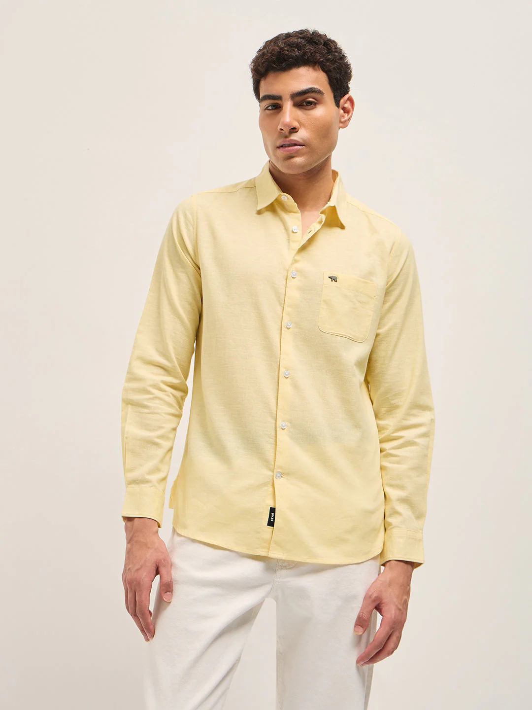 Men Yellow Cotton Linen Slim Fit Solid Casual Shirt - Image 8