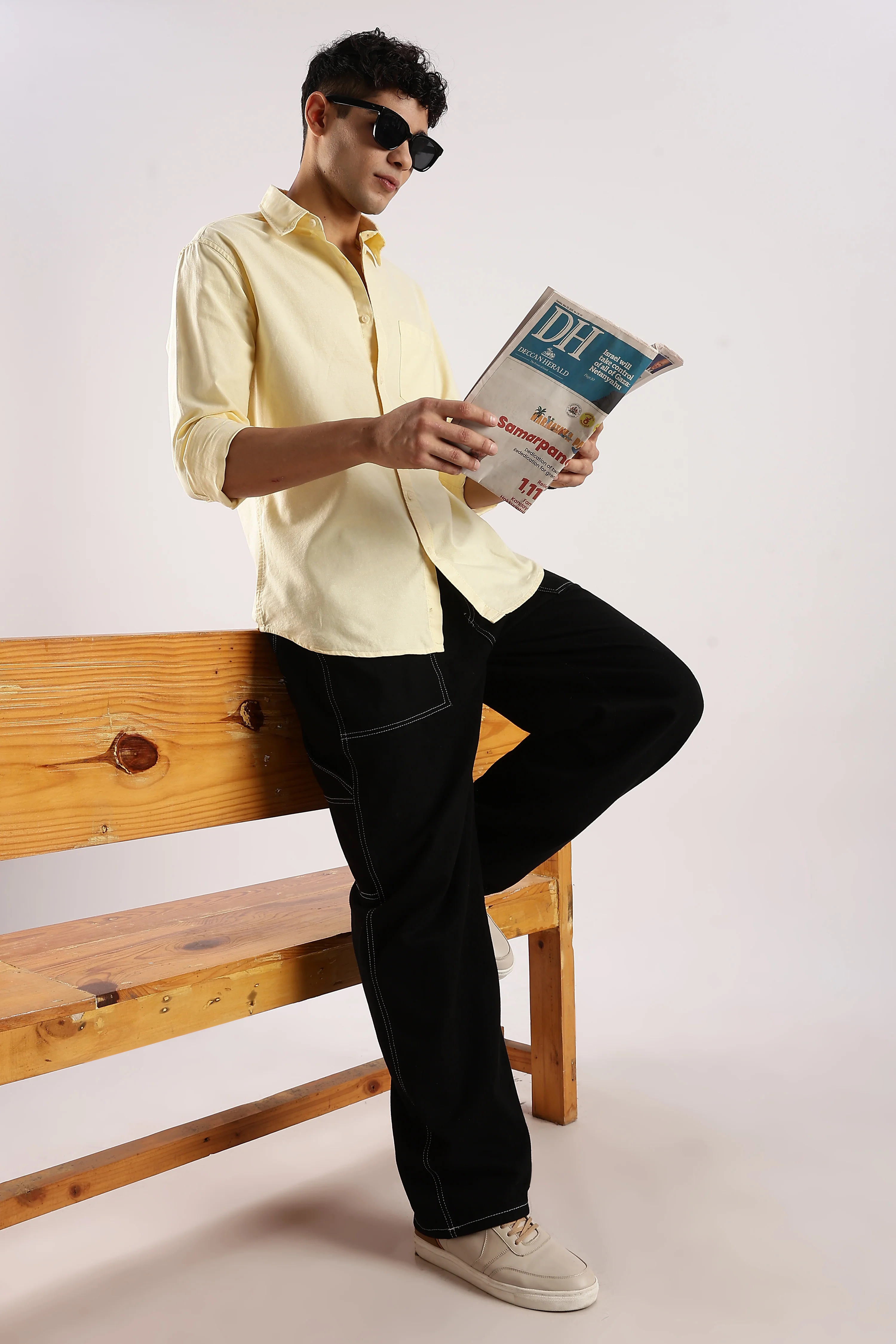Men Yellow Cotton Oxford Shirt - Image 10