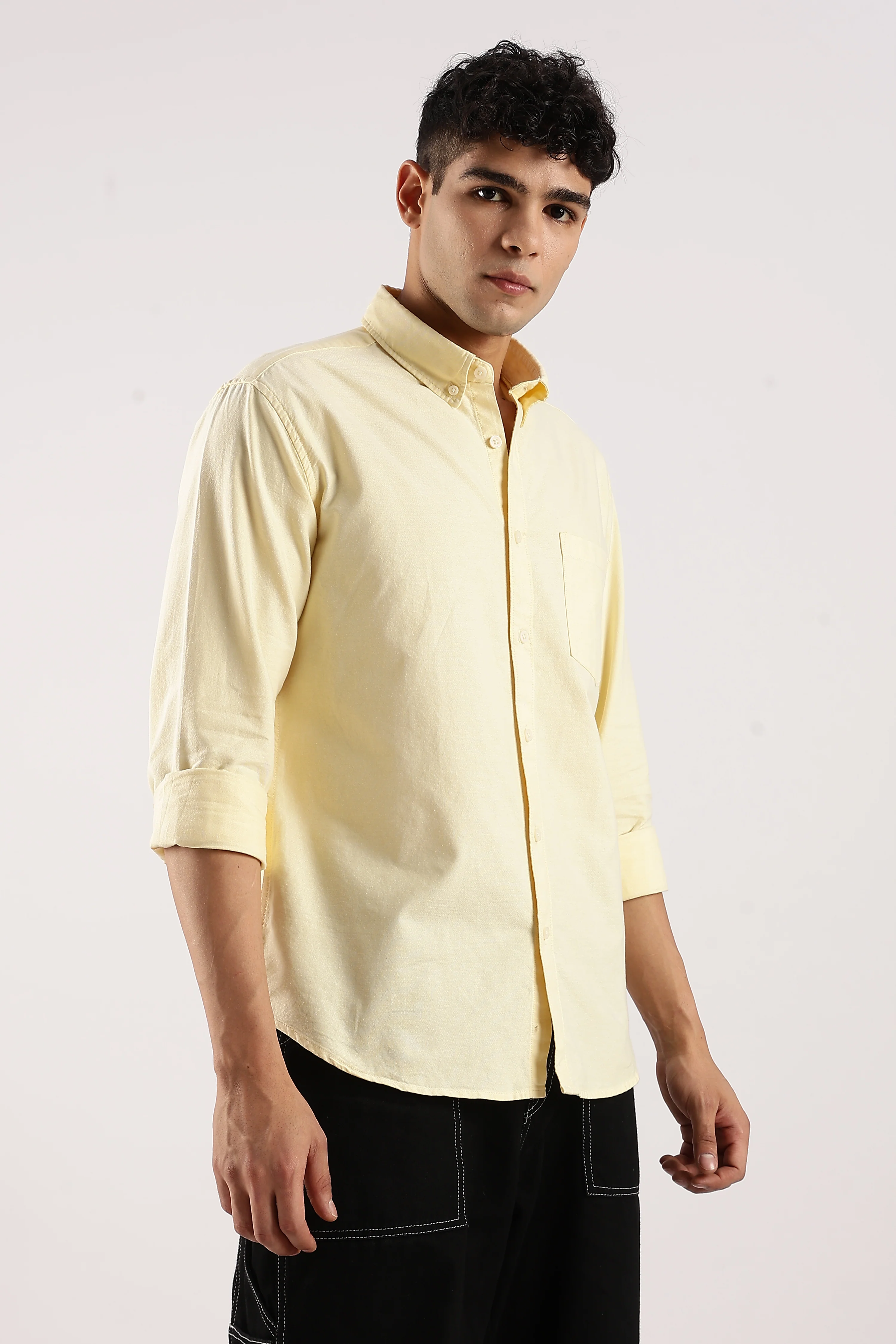 Men Yellow Cotton Oxford Shirt - Image 2