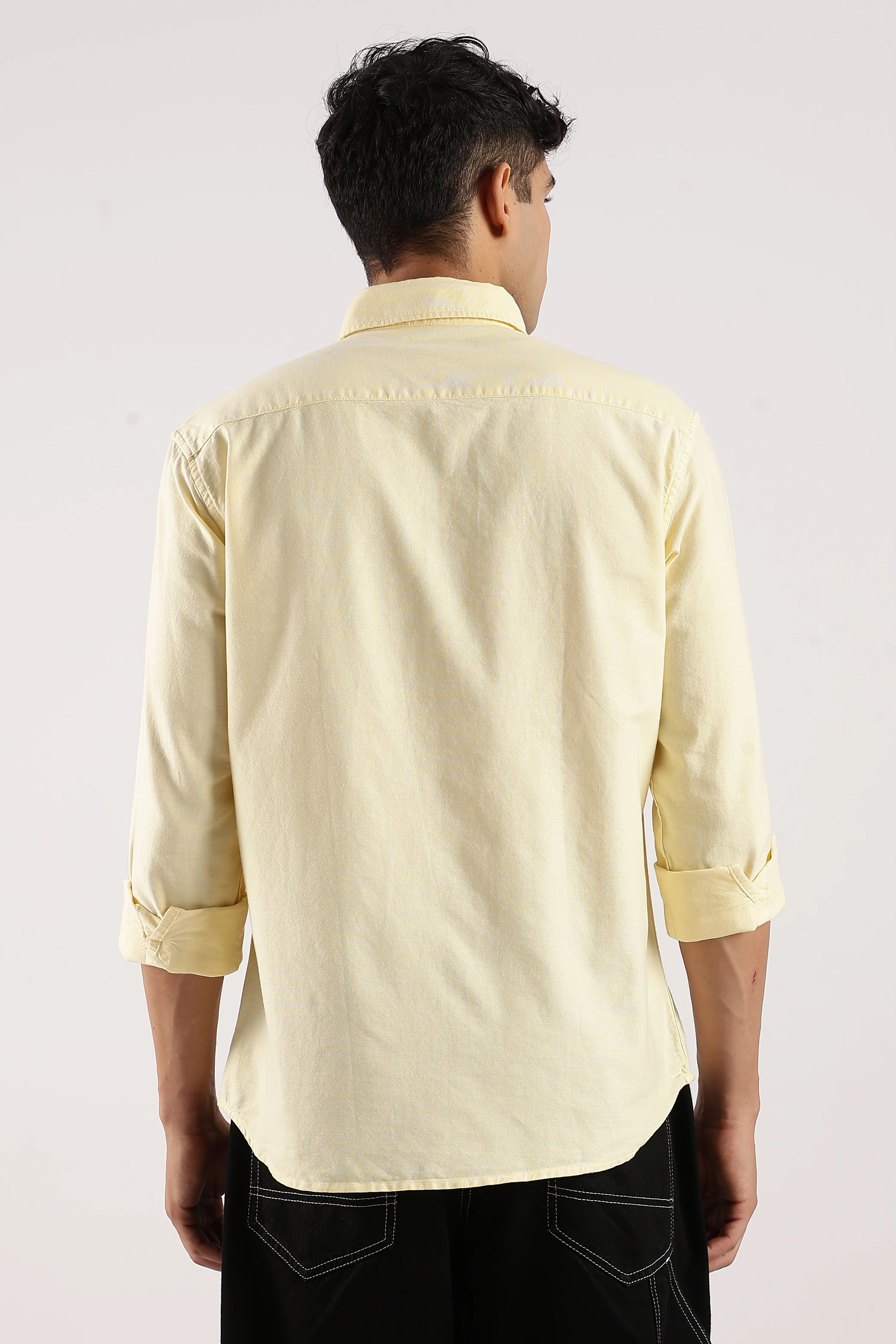 Men Yellow Cotton Oxford Shirt - Image 3