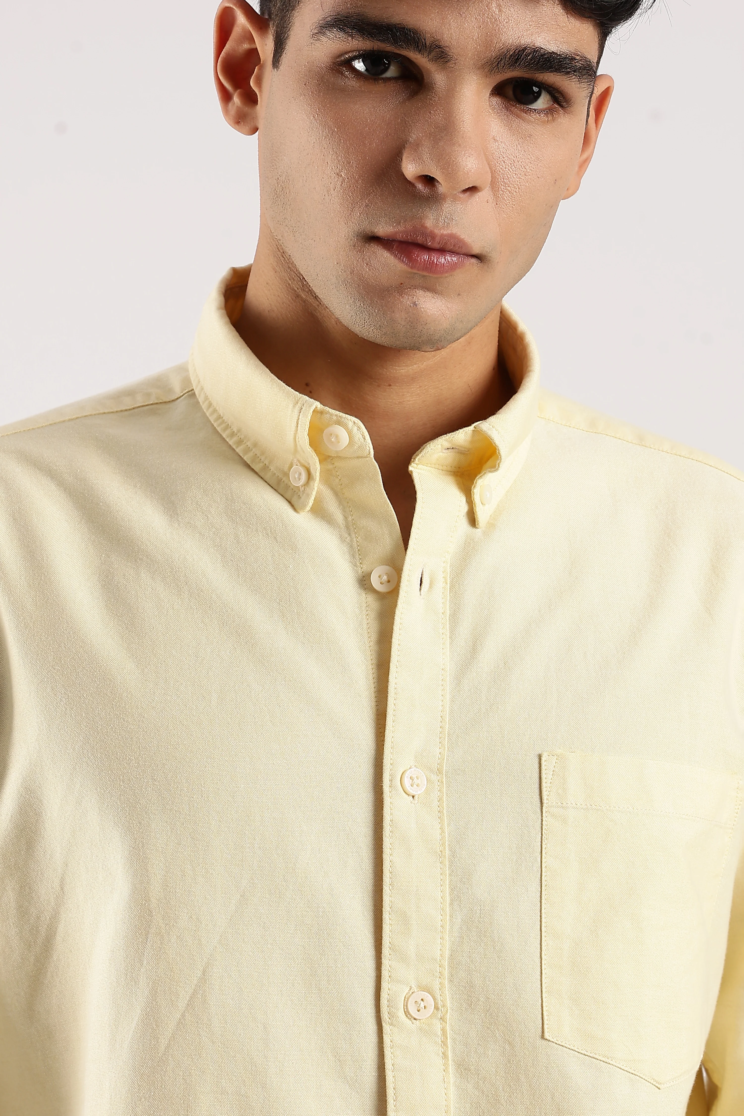 Men Yellow Cotton Oxford Shirt - Image 5