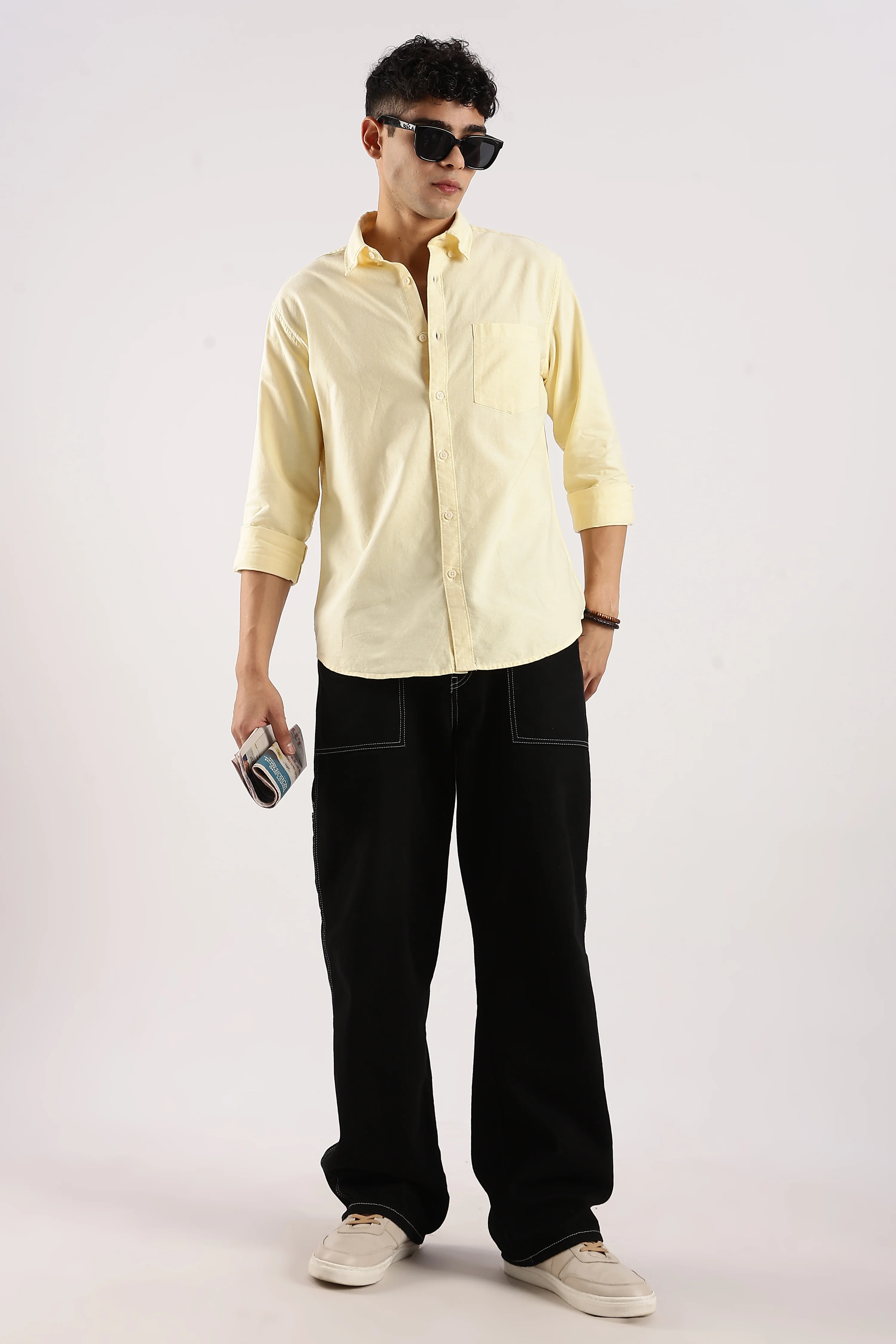 Men Yellow Cotton Oxford Shirt - Image 6