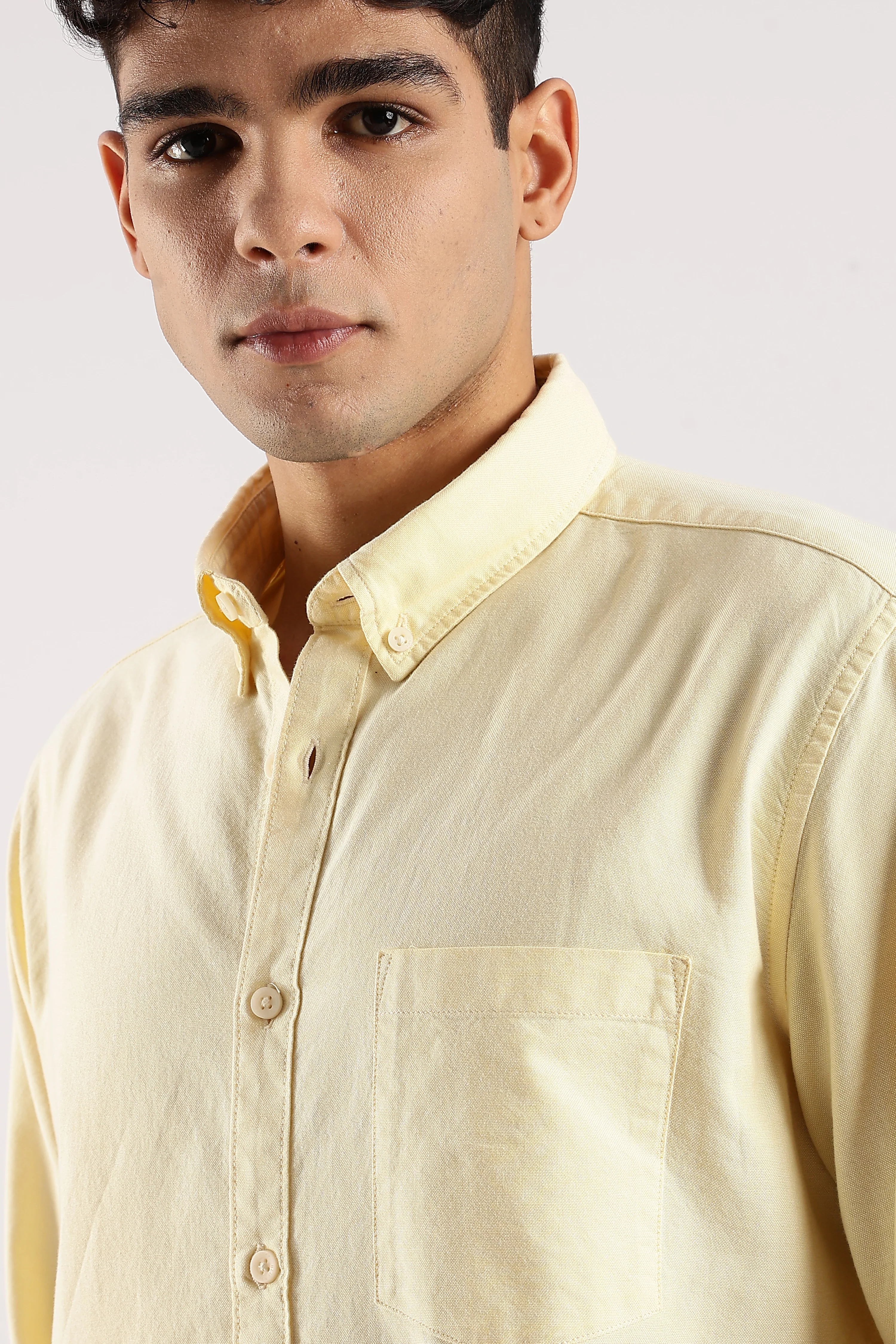 Men Yellow Cotton Oxford Shirt - Image 7