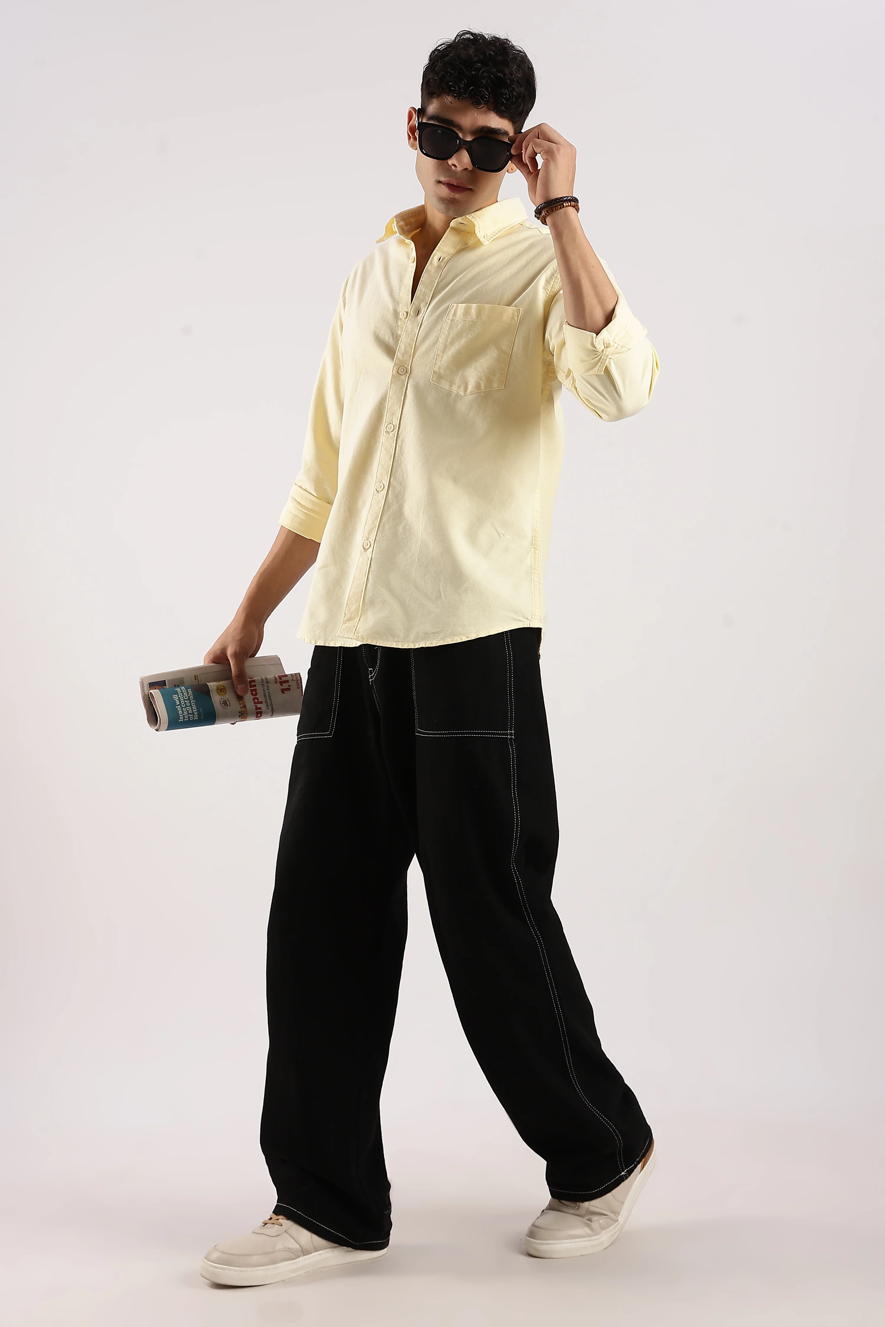 Men Yellow Cotton Oxford Shirt - Image 9