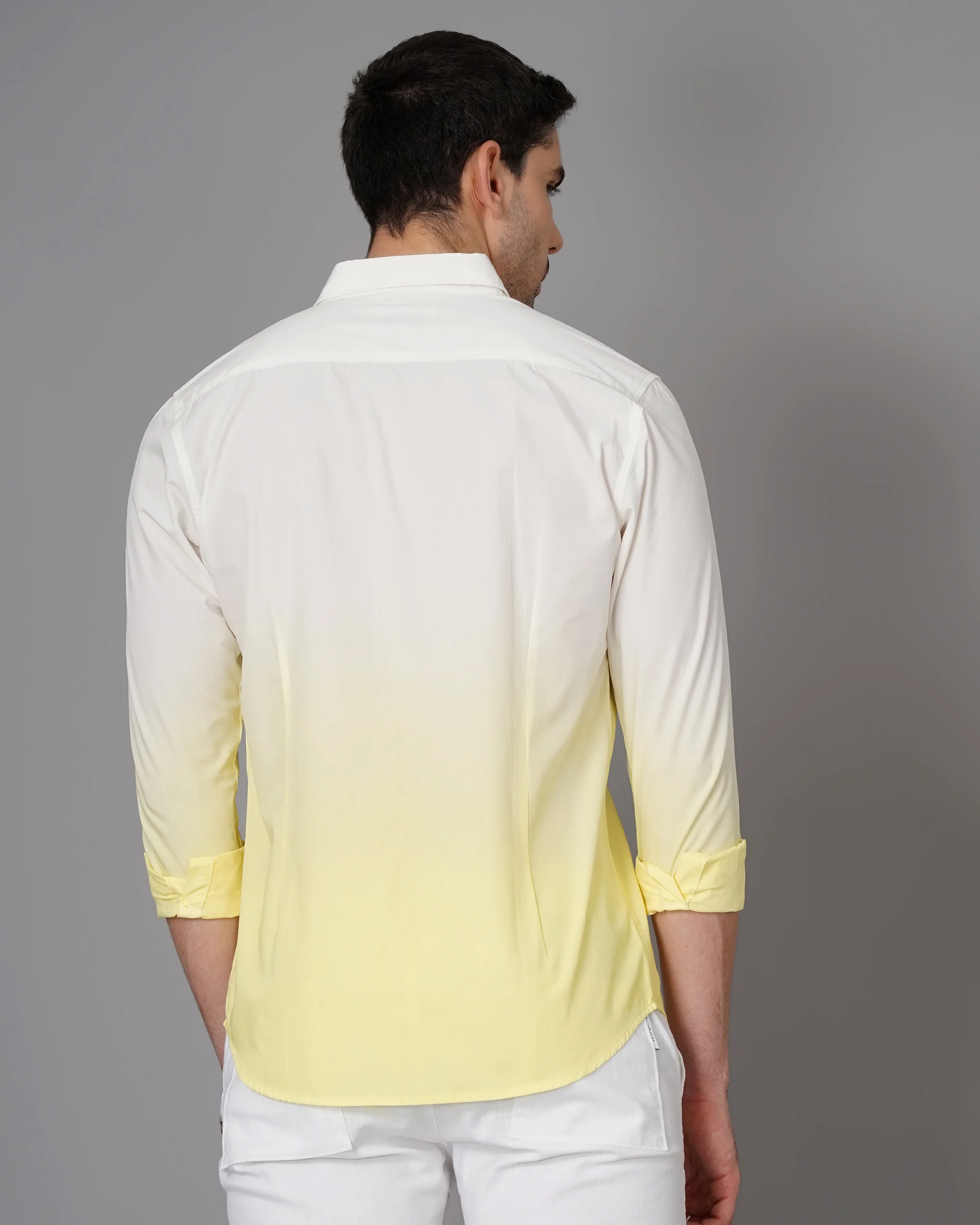 Men Yellow Cotton Slim Shirt - Image 4