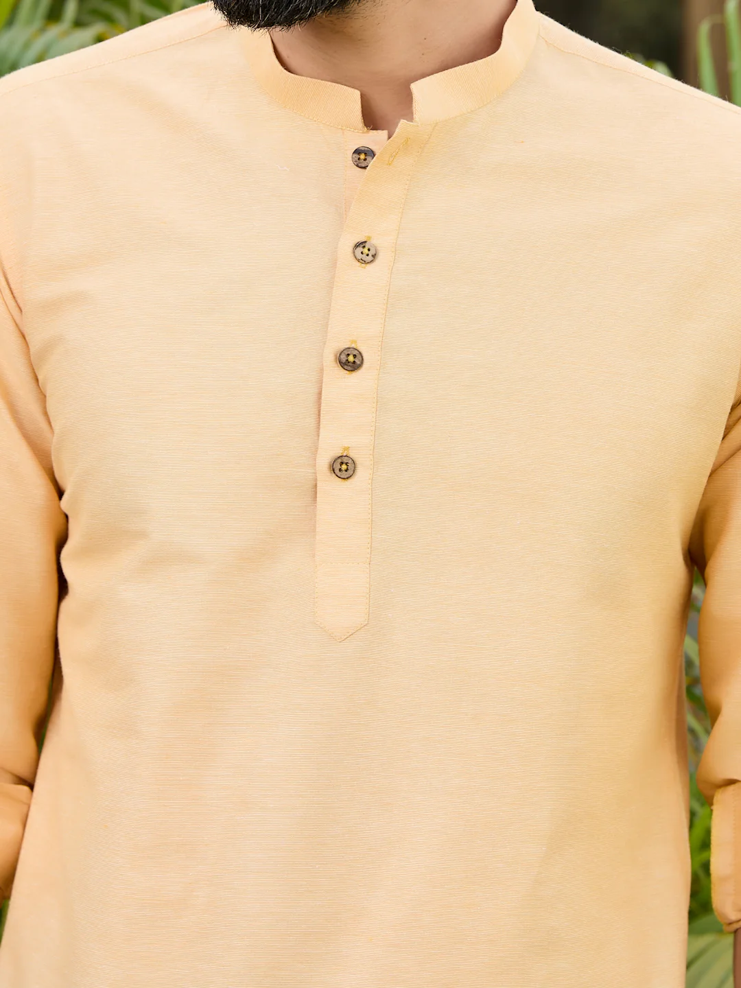 Men Yellow Deluxe Cotton Short Kurta - Image 2