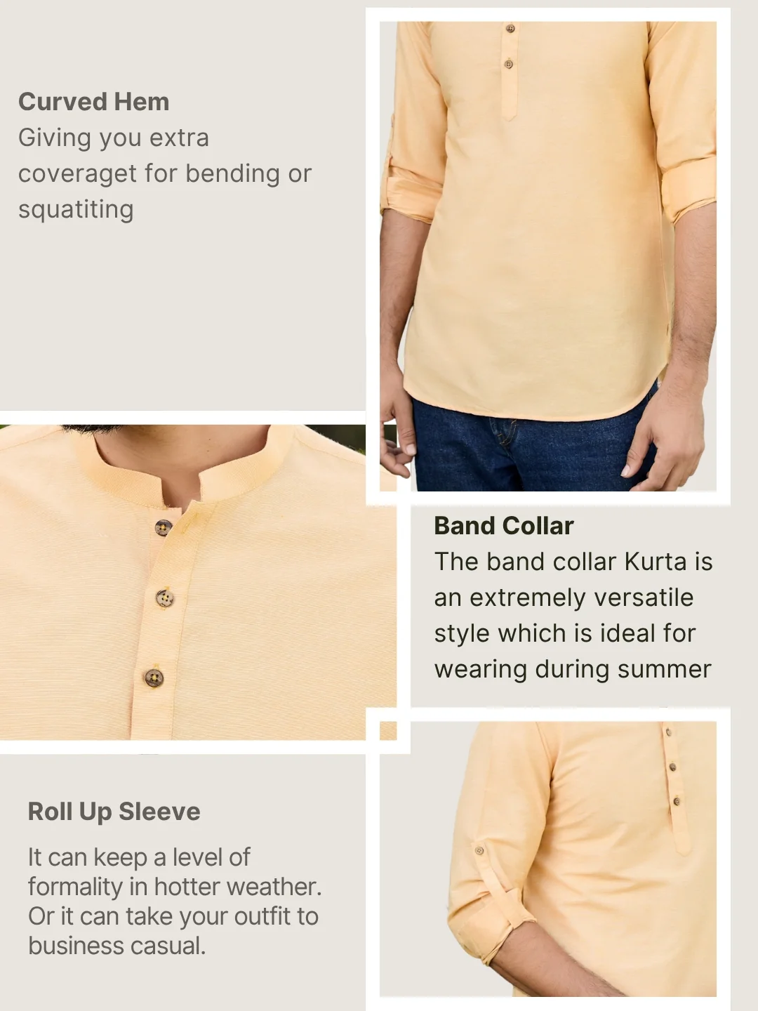 Men Yellow Deluxe Cotton Short Kurta - Image 4