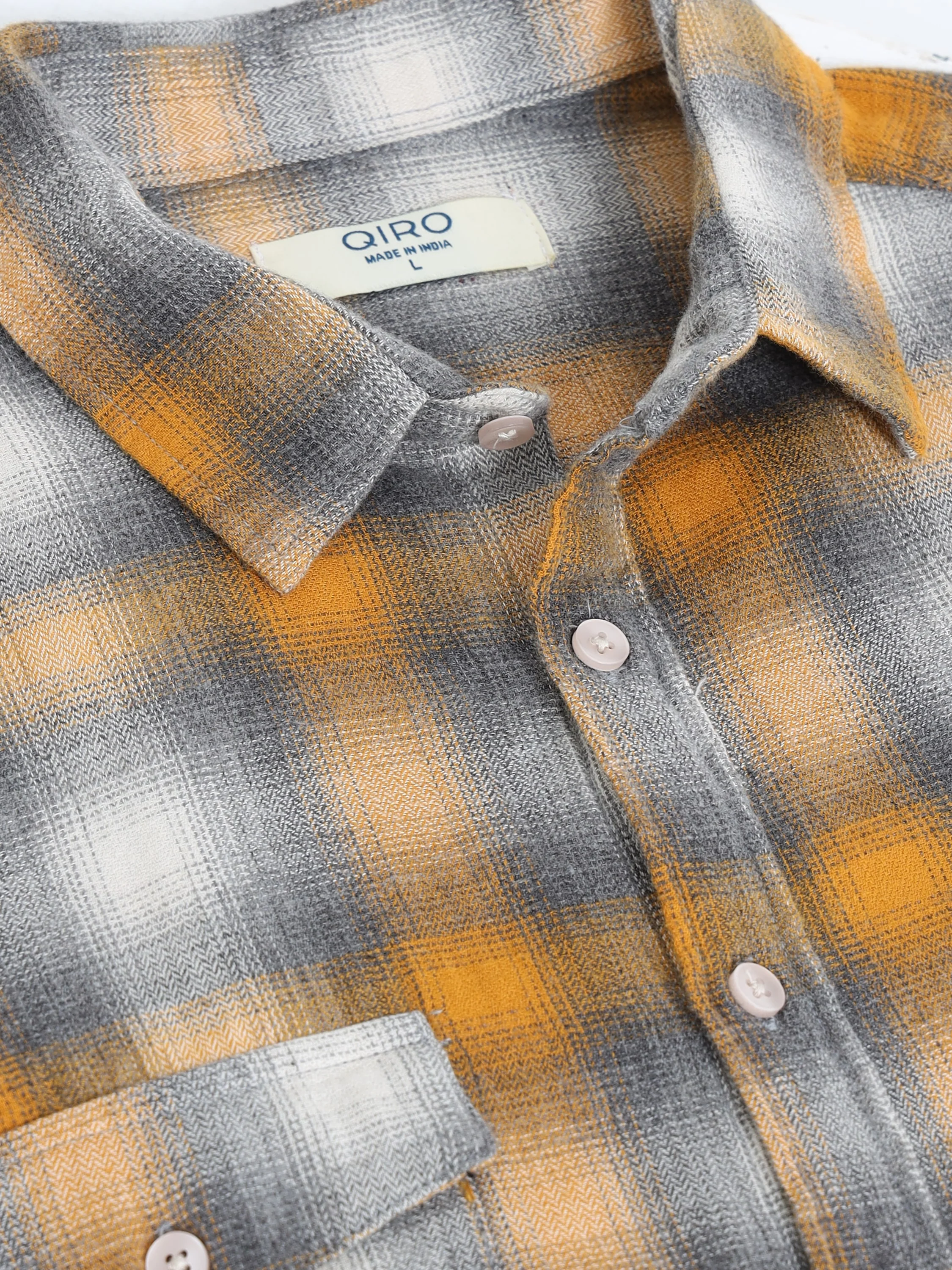 Men Yellow Grey Checkered Shirt  - Image 5