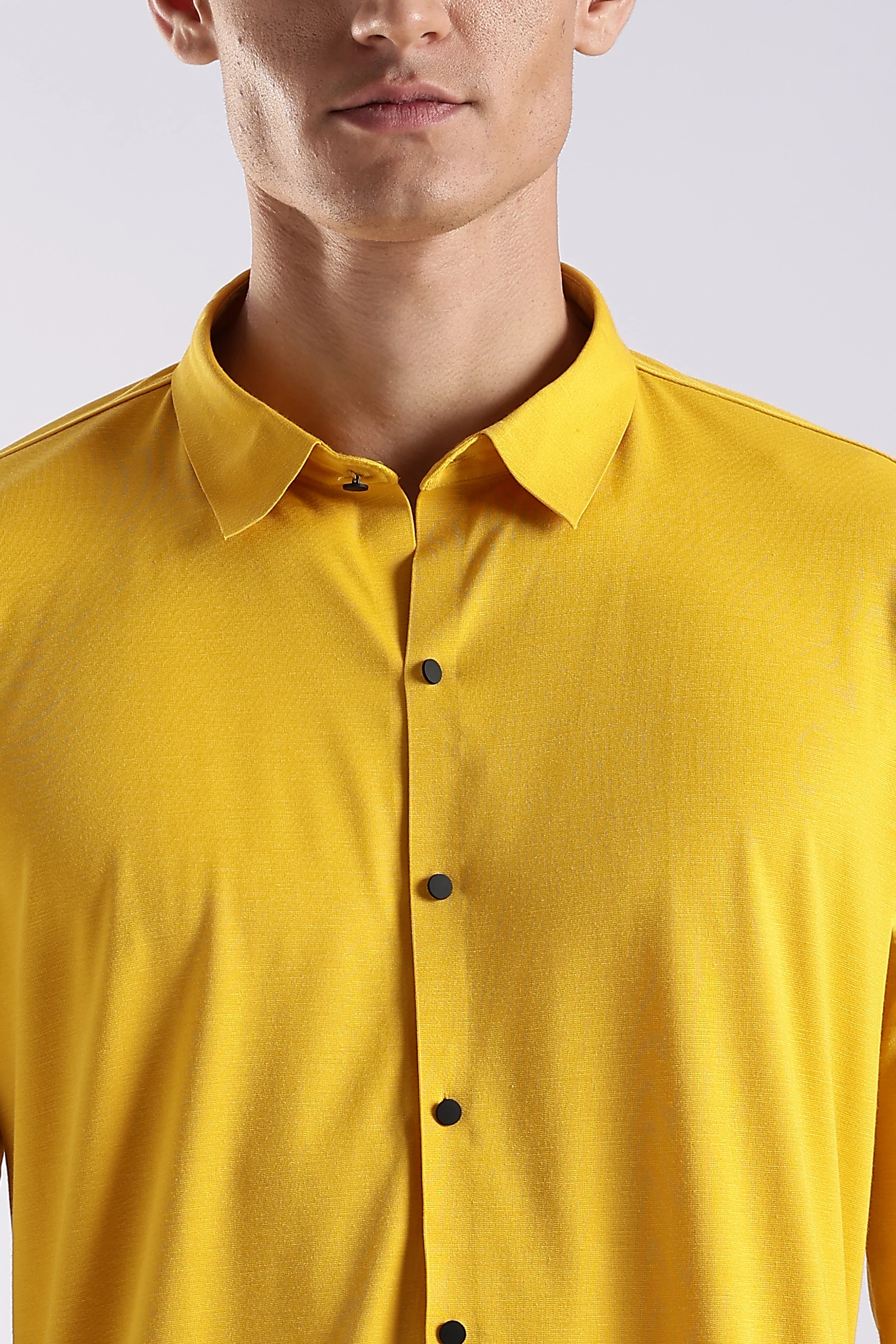 Men Yellow Knitted Slim Fit Shirt - Image 11