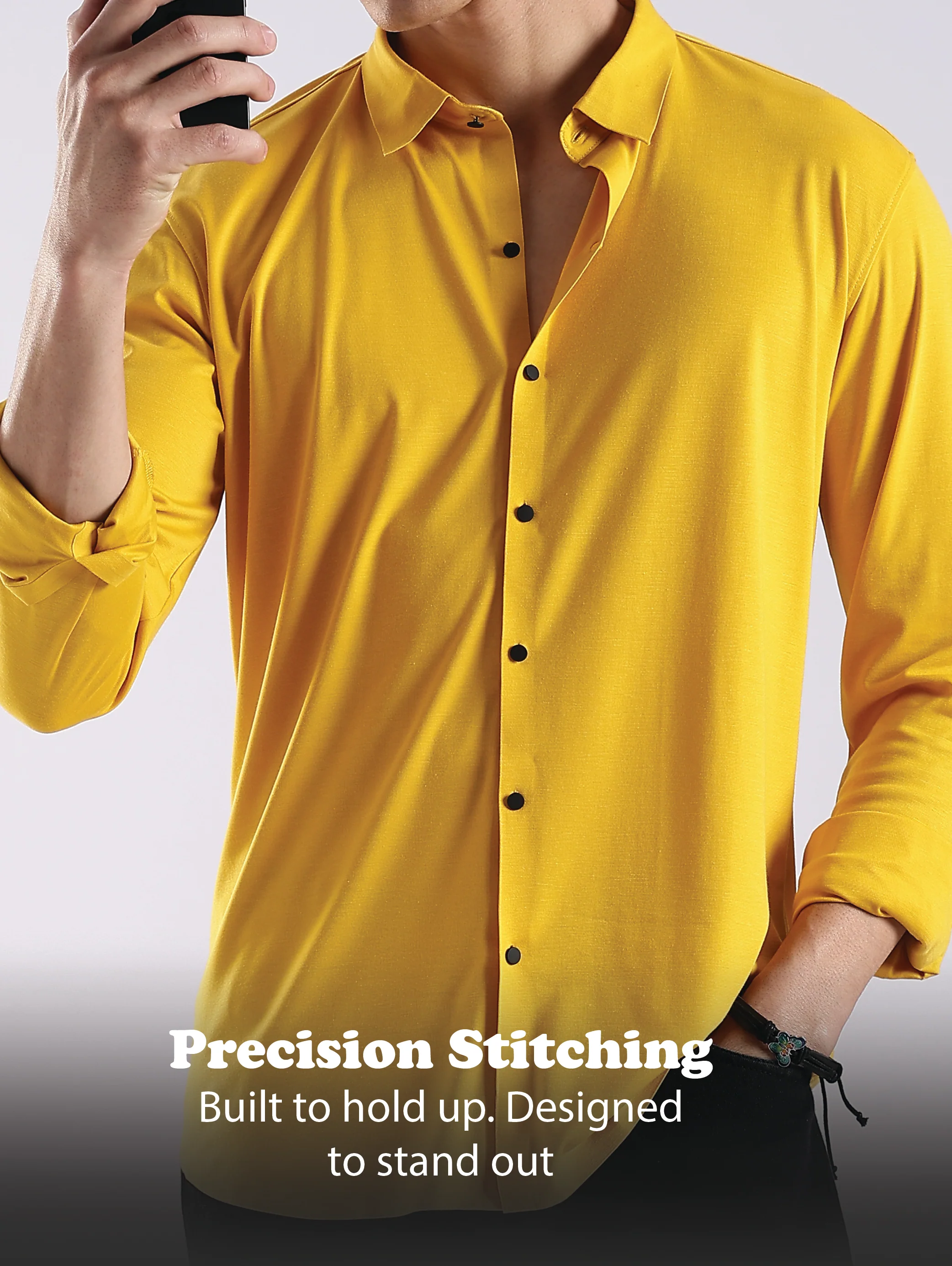 Men Yellow Knitted Slim Fit Shirt - Image 12