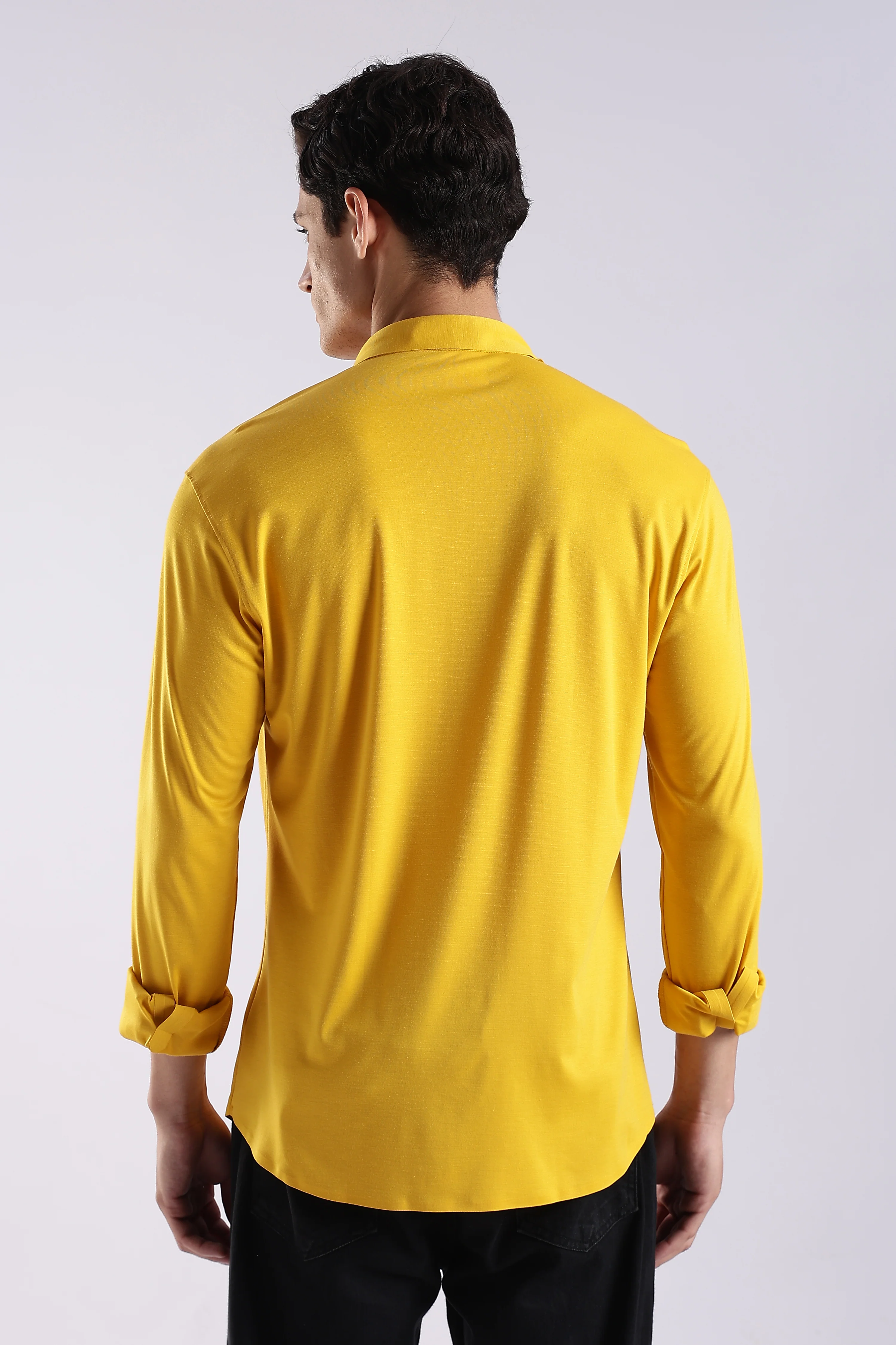 Men Yellow Knitted Slim Fit Shirt - Image 2