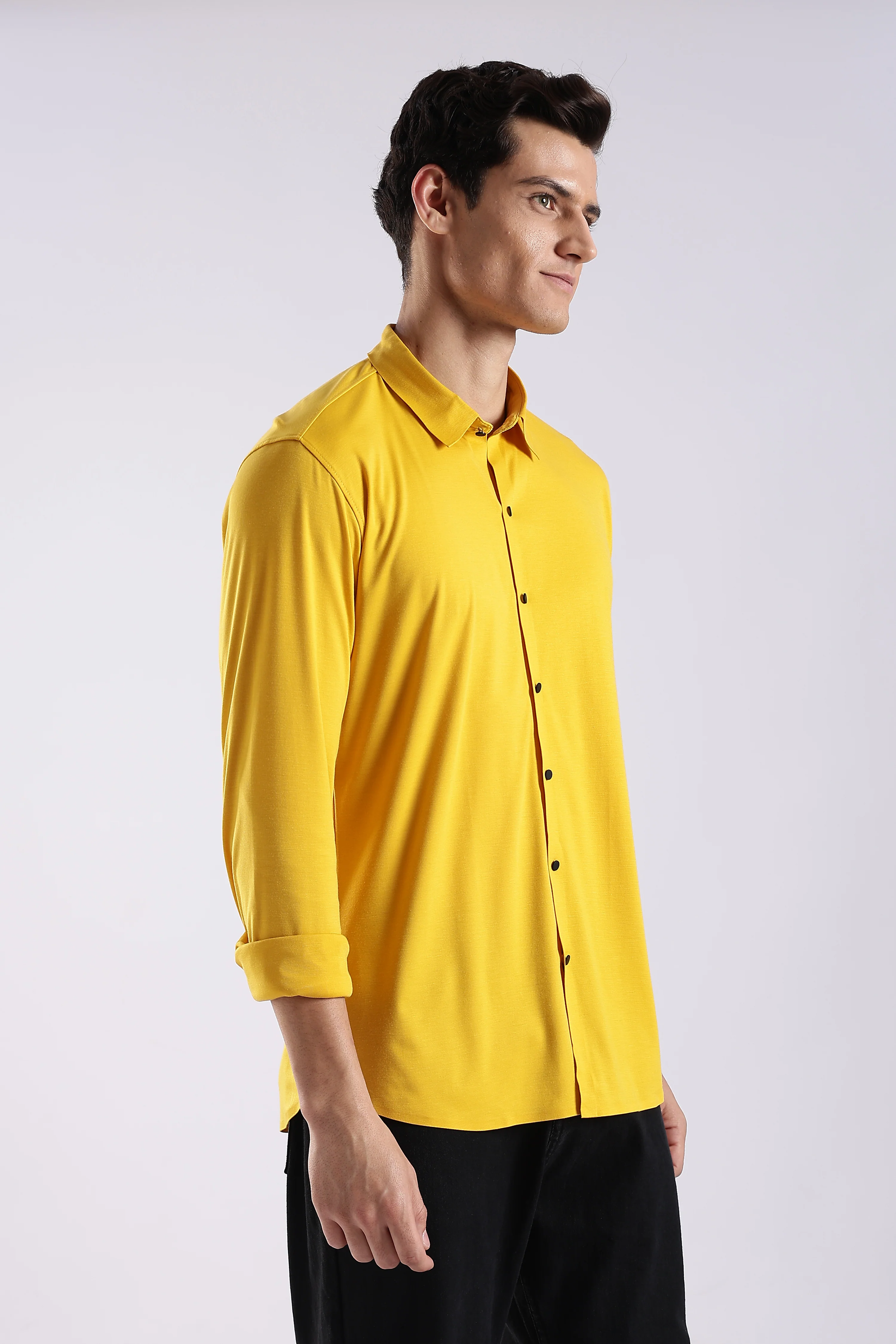 Men Yellow Knitted Slim Fit Shirt - Image 6