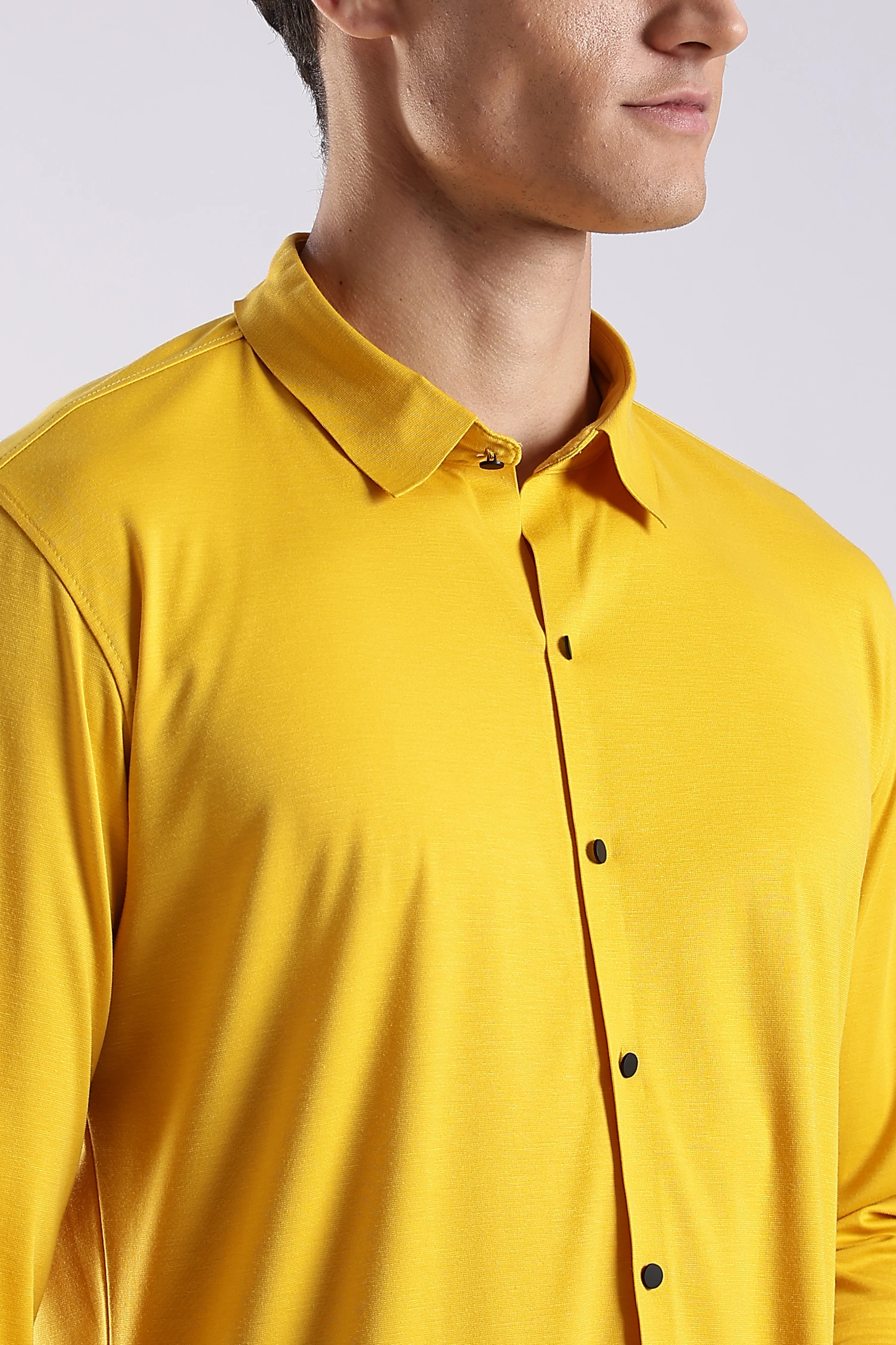 Men Yellow Knitted Slim Fit Shirt - Image 7
