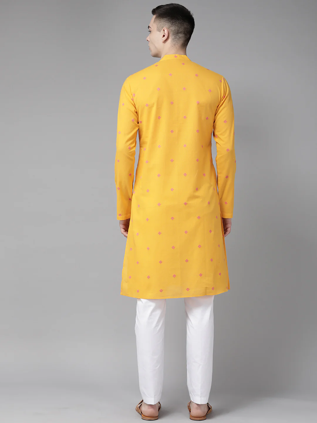 Men Yellow & Maroon  Woven Design Straight Kurta - Image 5