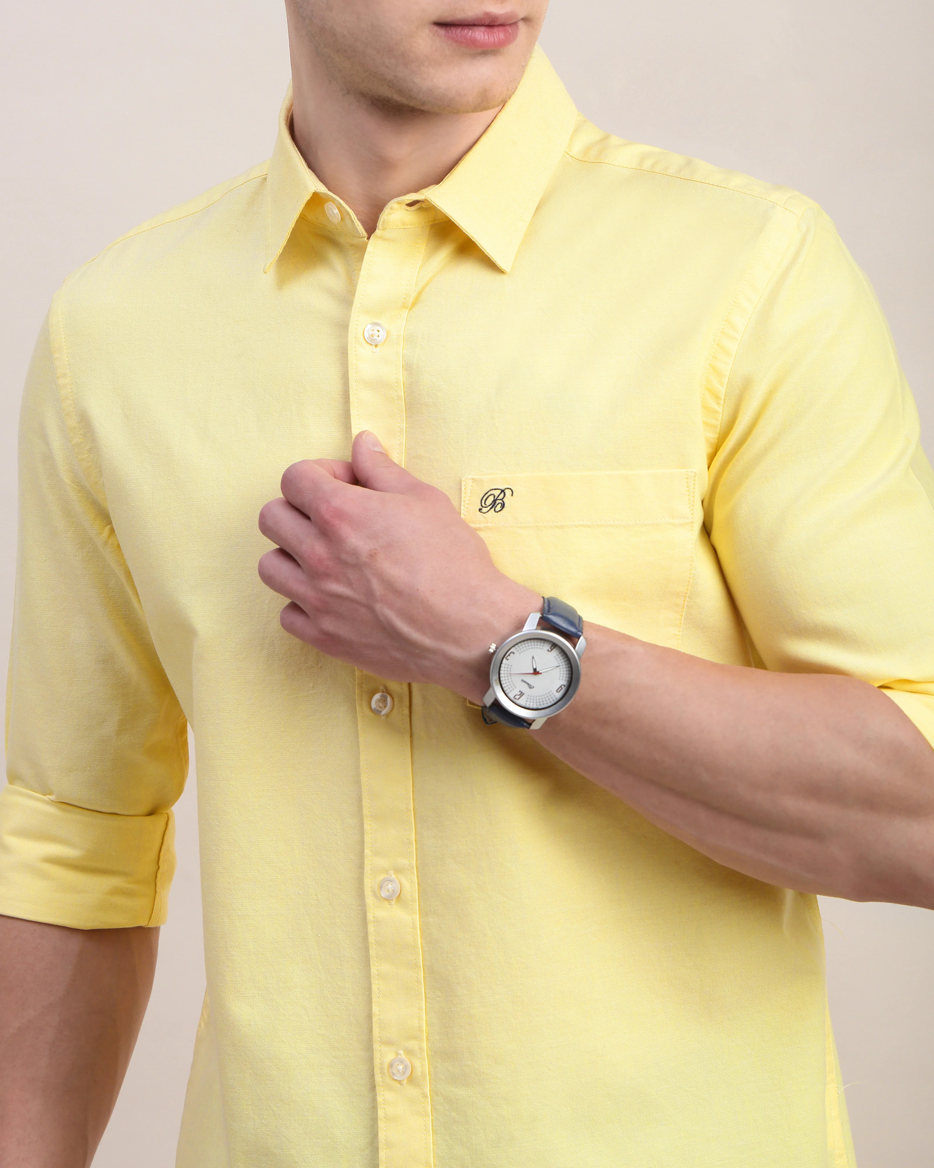 Men Yellow Oxford Shirt - Image 3
