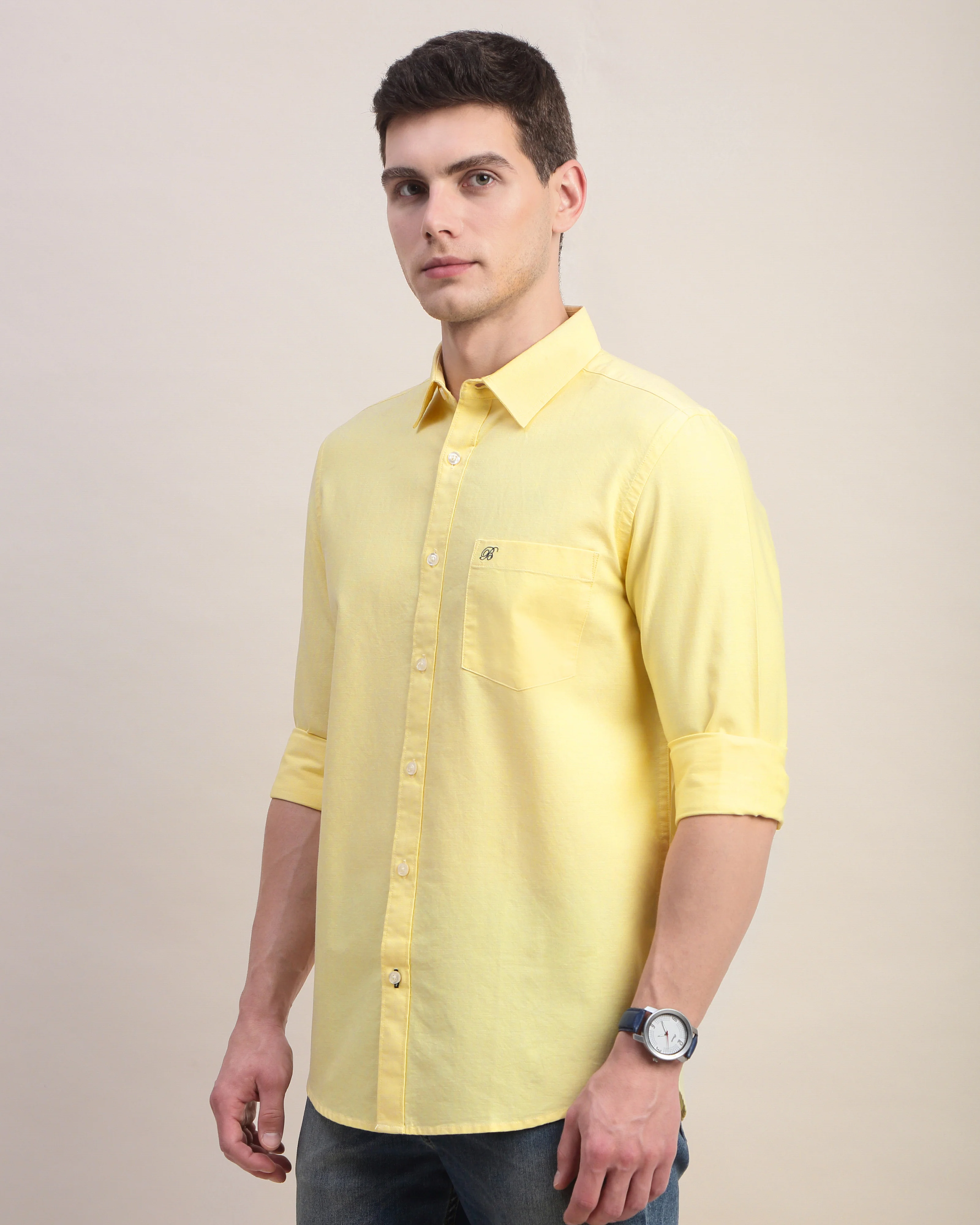 Men Yellow Oxford Shirt - Image 4