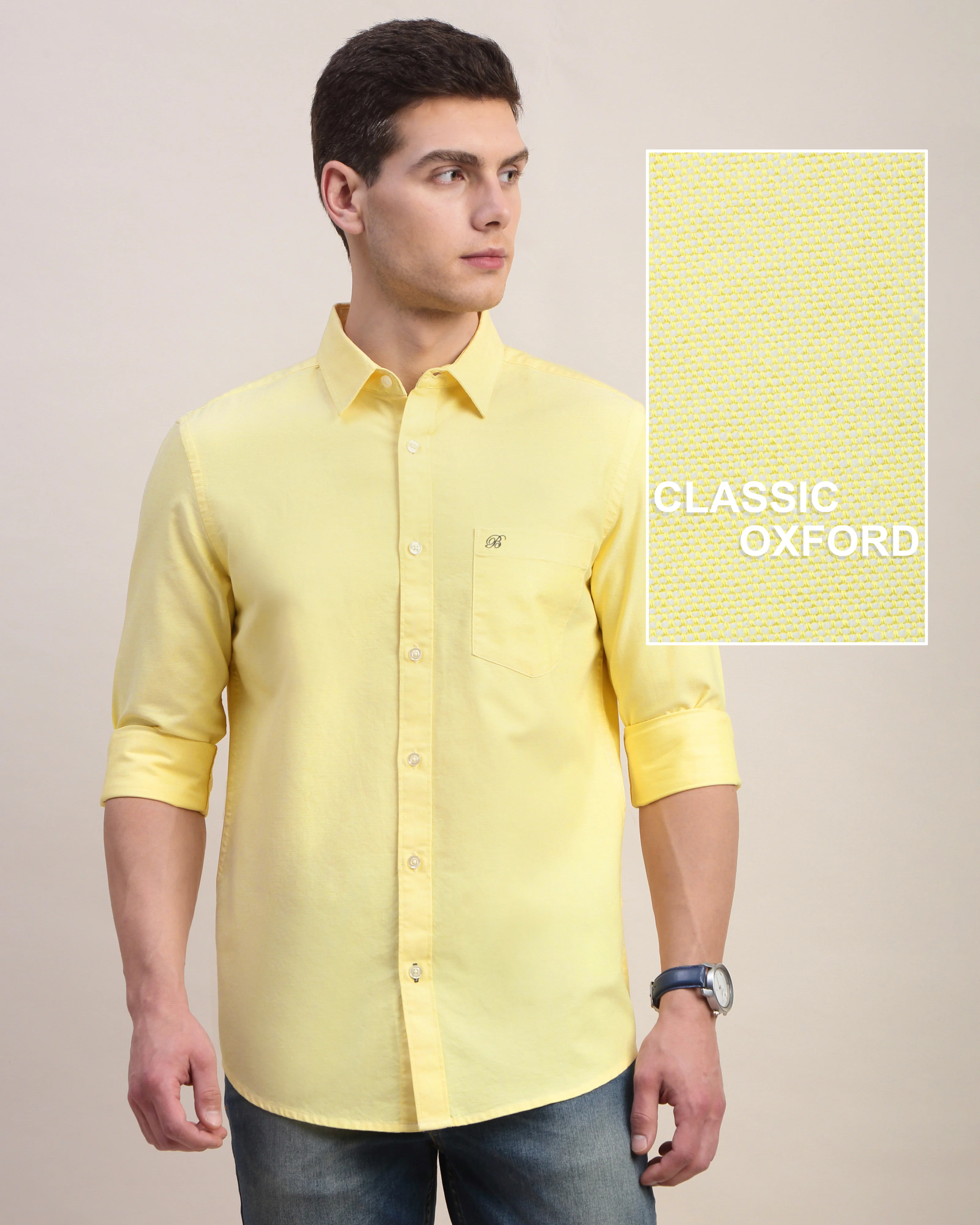 Men Yellow Oxford Shirt - Image 7