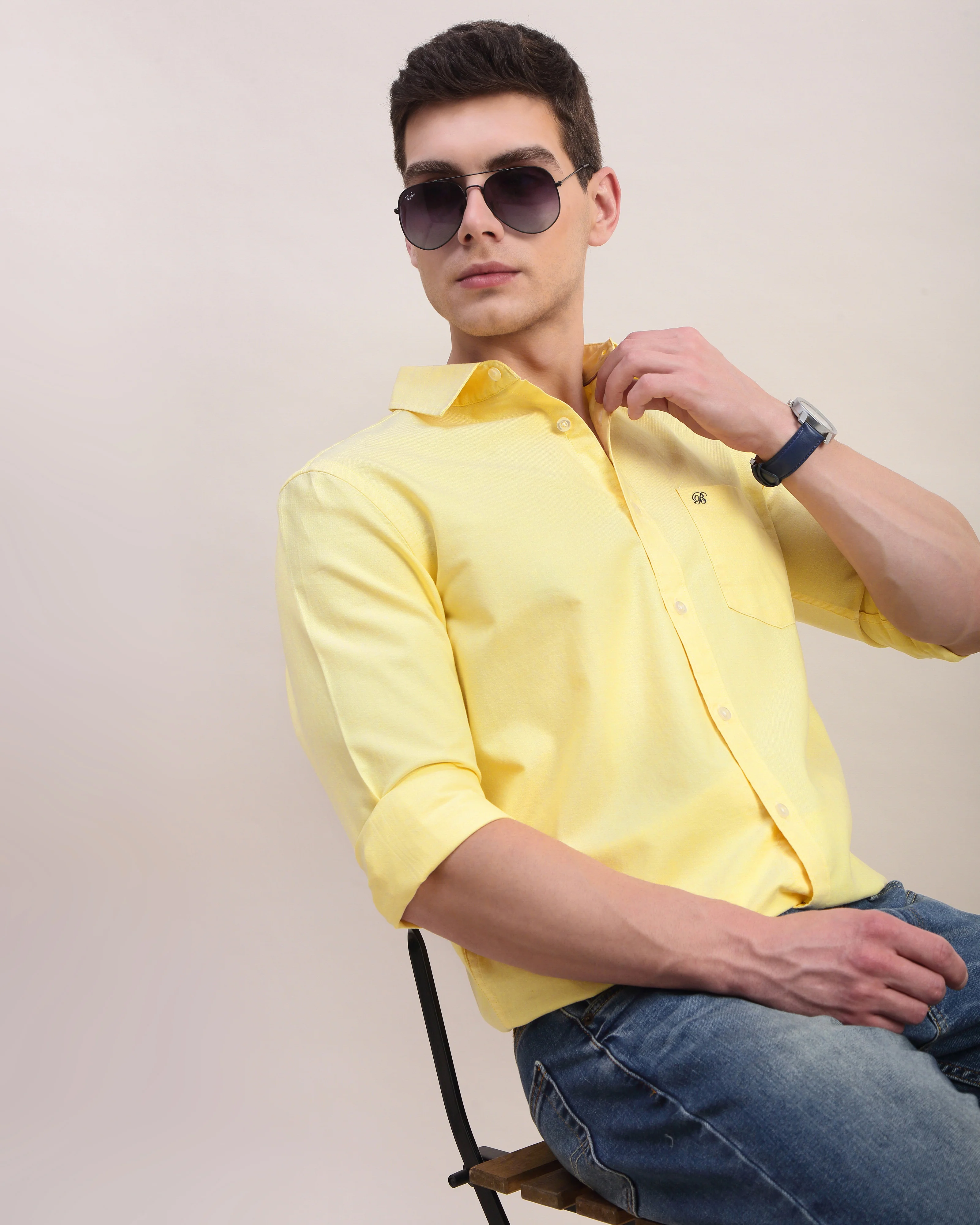 Men Yellow Oxford Shirt - Image 9