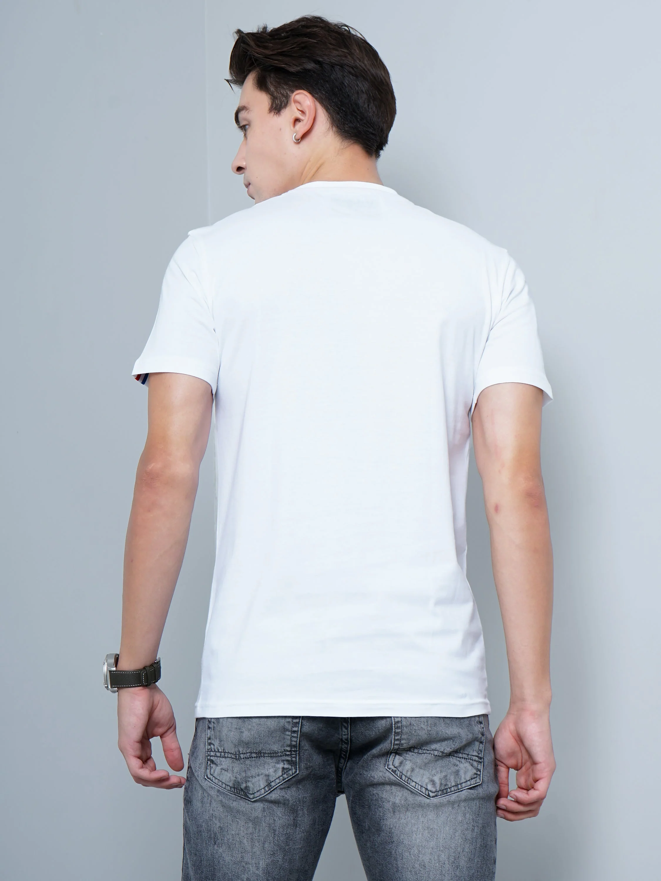 Men Yellow Patch White T-Shirt - Image 3