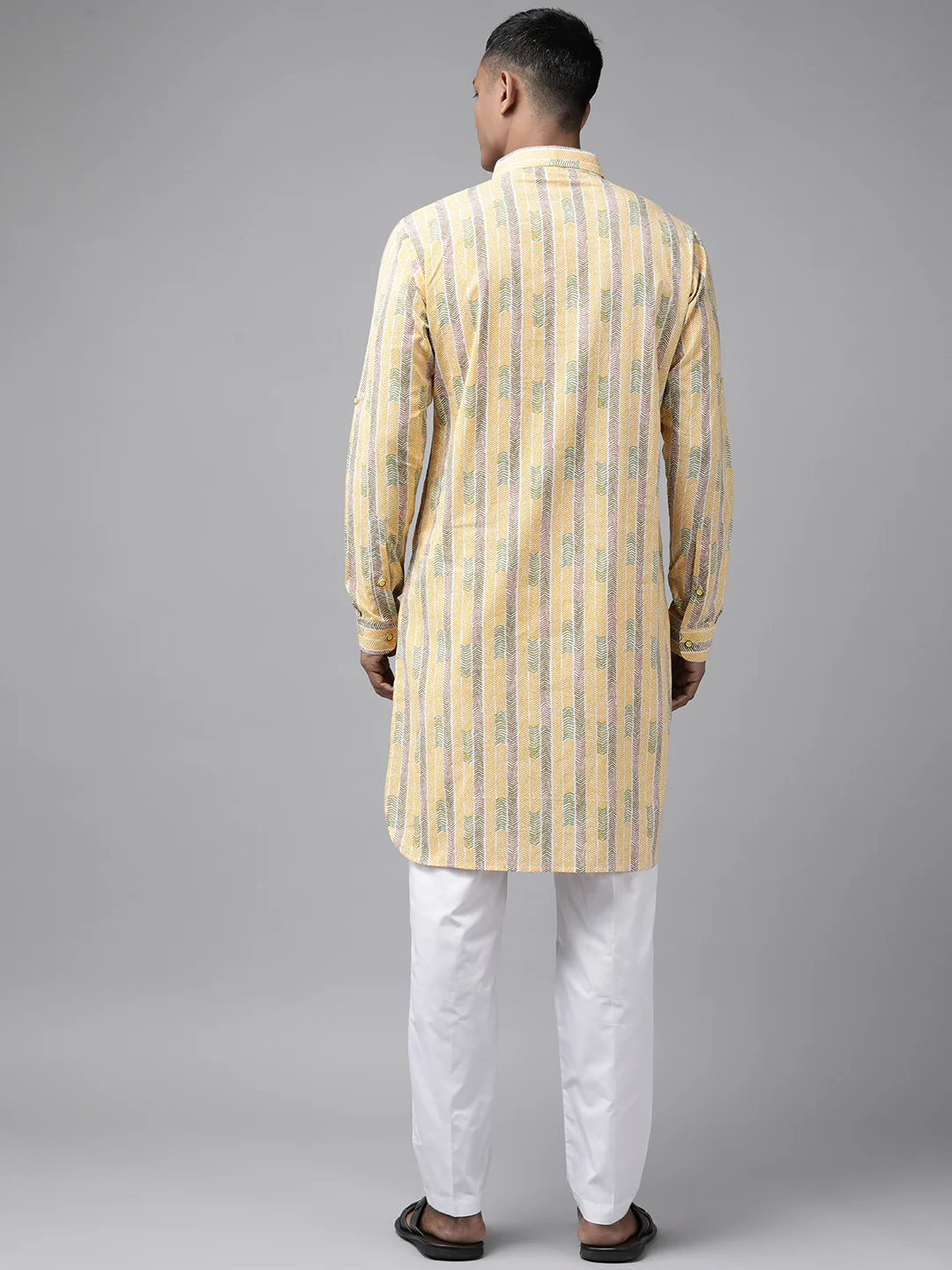 Men Yellow Regular Pure Cotton Pathani Printed Men'S Kurta - Image 5