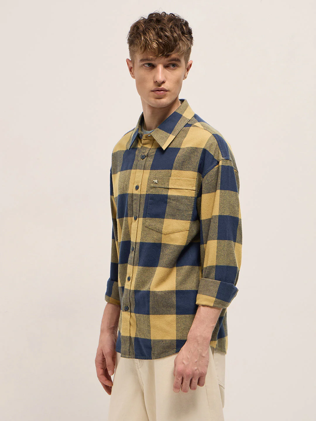 Men Yellow Relax Fit Overshirt - Image 3