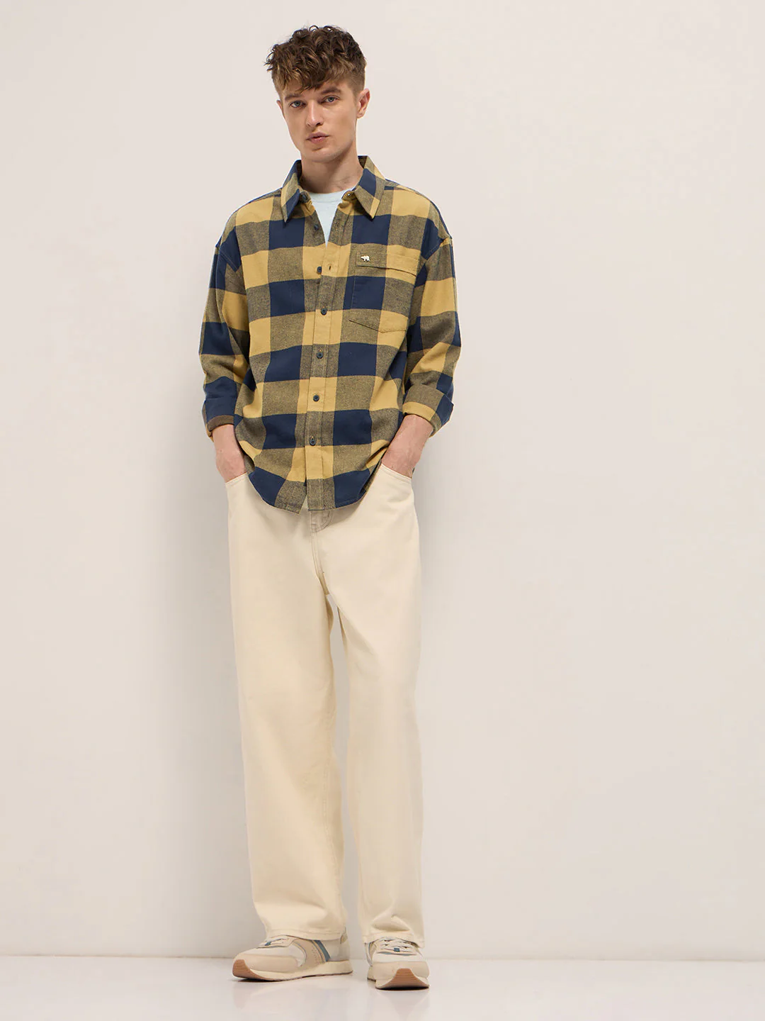 Men Yellow Relax Fit Overshirt - Image 4