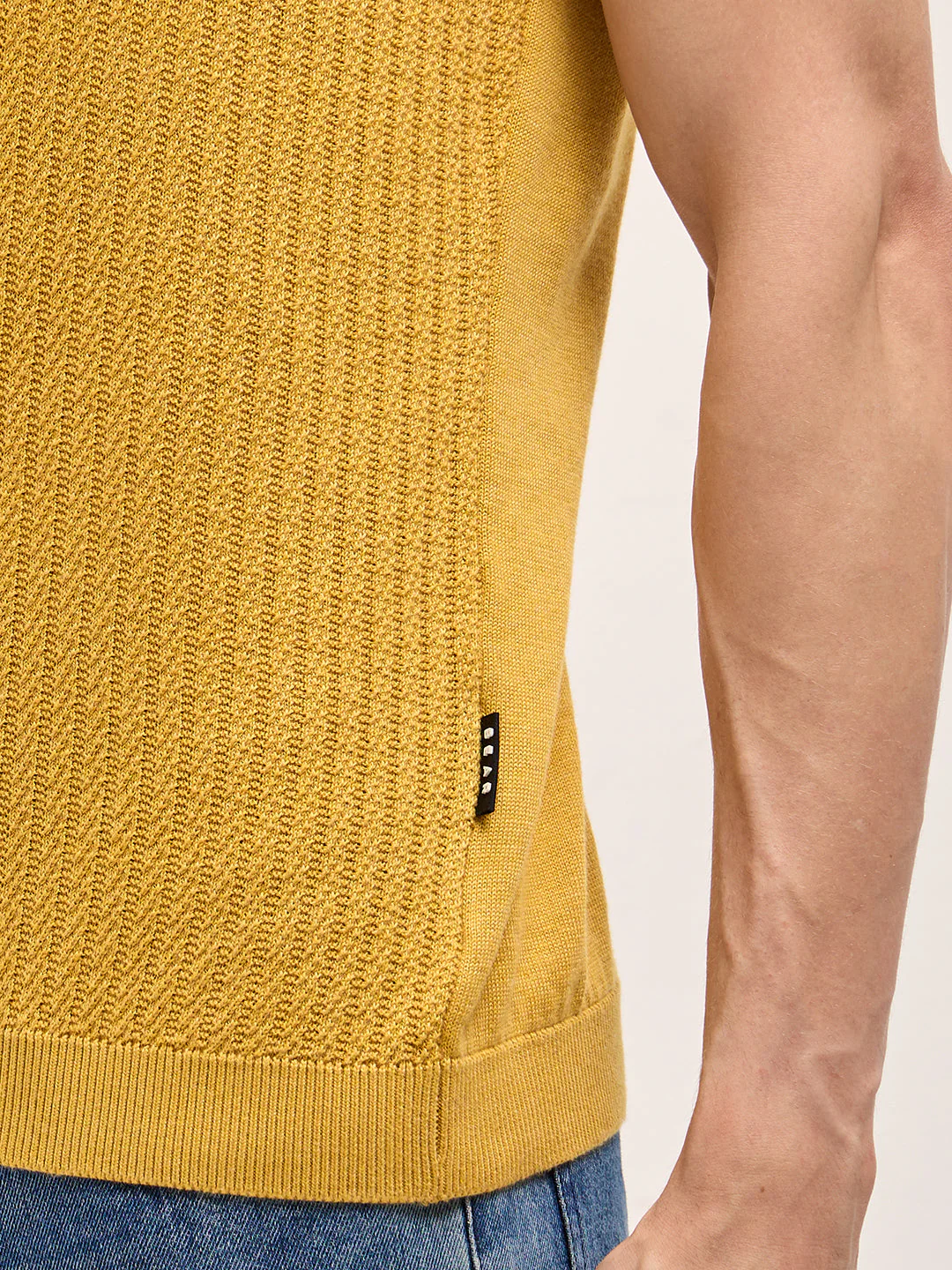 Men Yellow Ribbed Texture Design Slim Fit Polo - Image 6