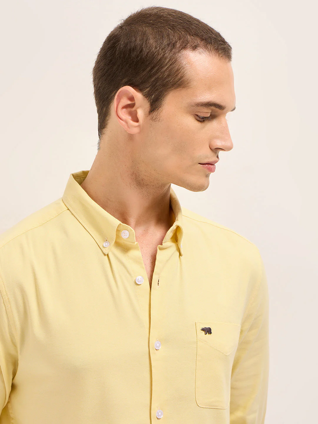 Men Yellow Solid Cotton Blend Slim Fit Casual Shirt - Image 5