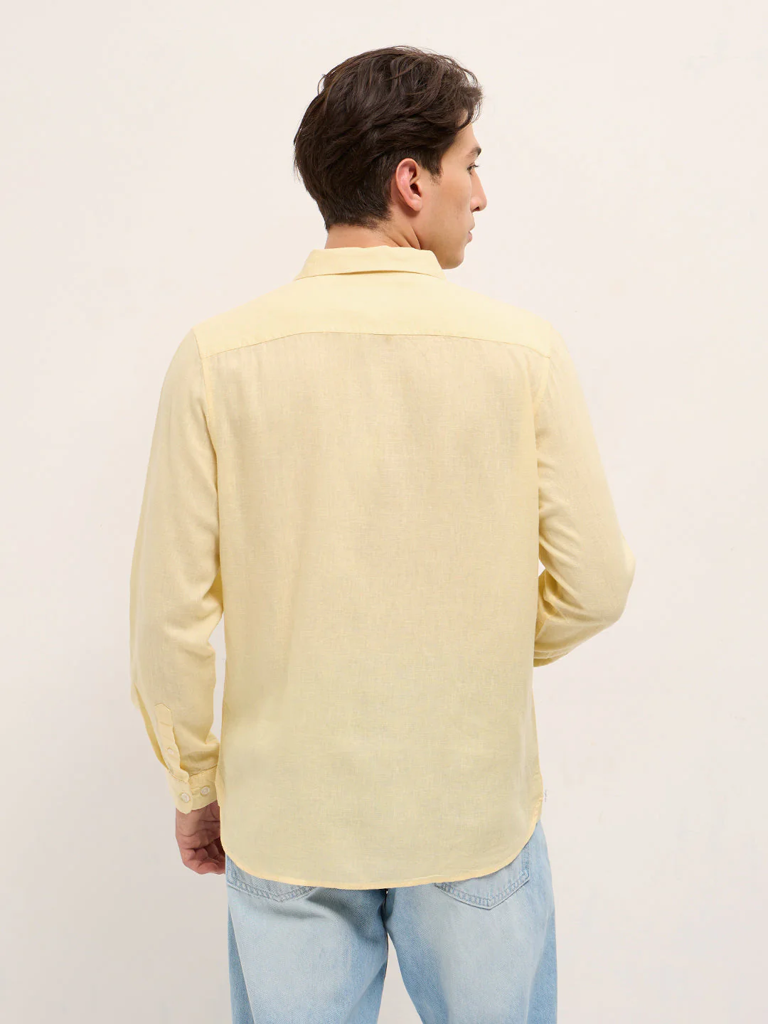 Men Yellow Solid Lyocell Slim Fit Casual Shirt - Image 2