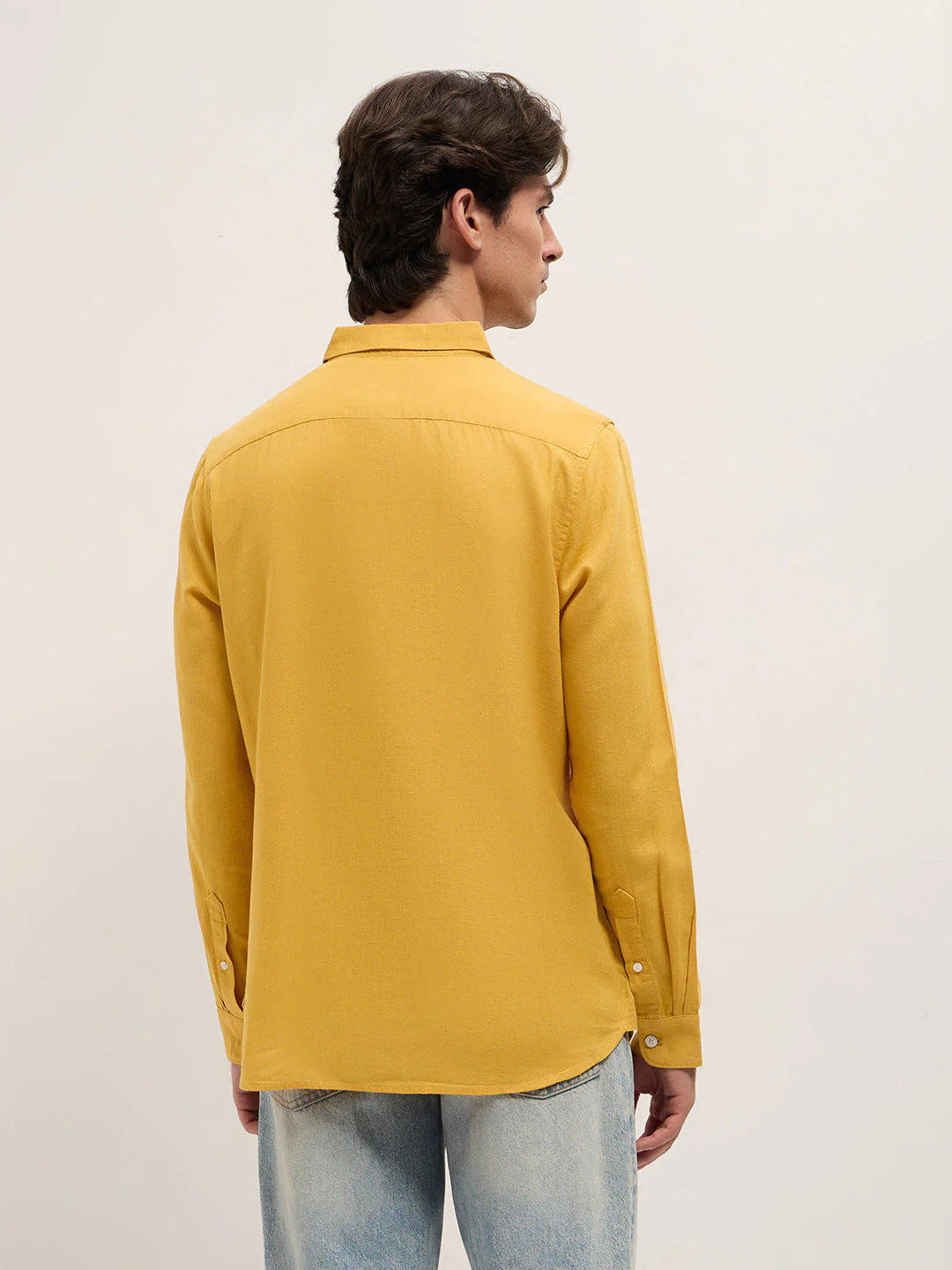 Men Yellow Solid Lyocell Slim Fit Casual Shirt - Image 2