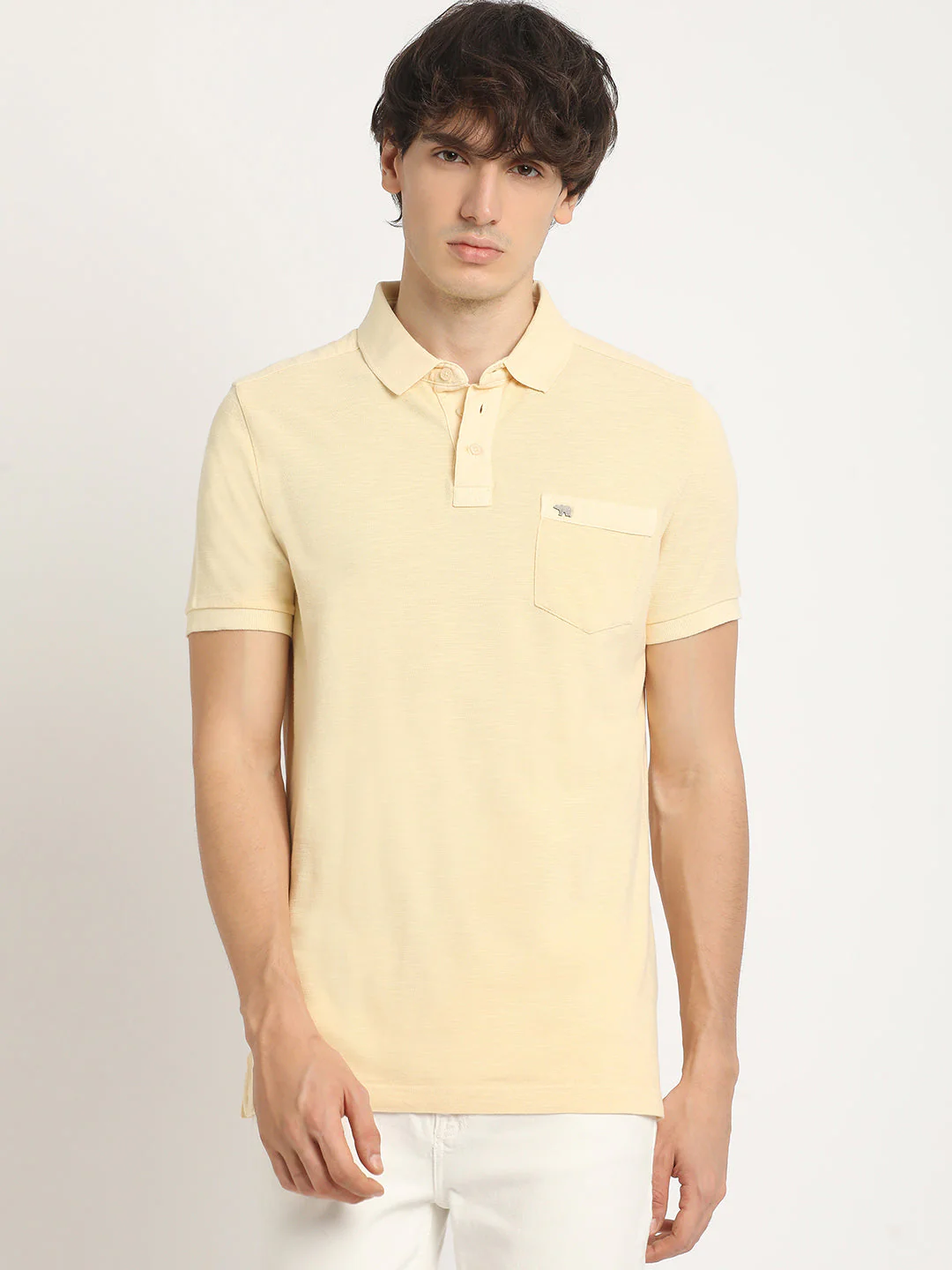 Men Yellow Solid Regular Fit Polo Collar Tshirt - Image 2