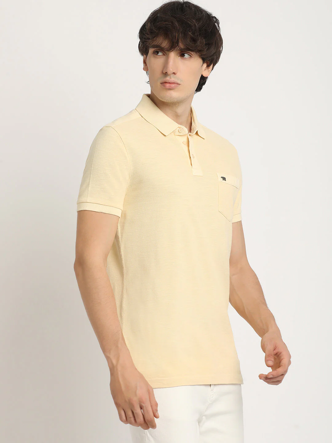 Men Yellow Solid Regular Fit Polo Collar Tshirt - Image 3
