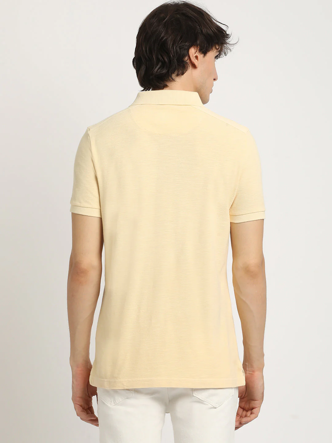 Men Yellow Solid Regular Fit Polo Collar Tshirt - Image 4