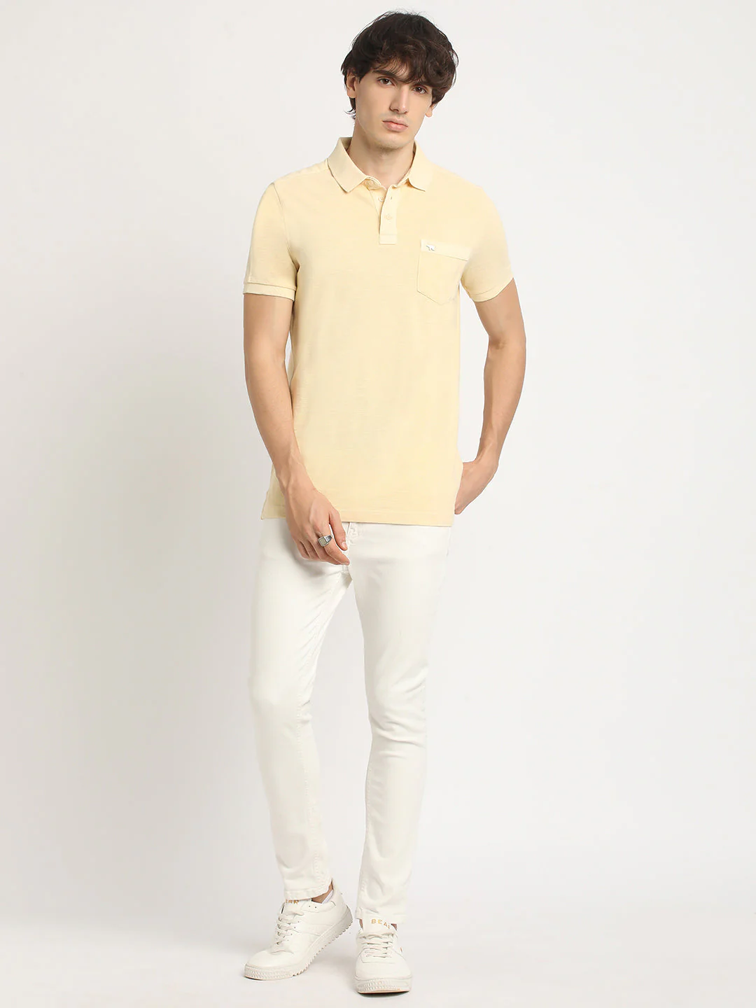 Men Yellow Solid Regular Fit Polo Collar Tshirt - Image 5