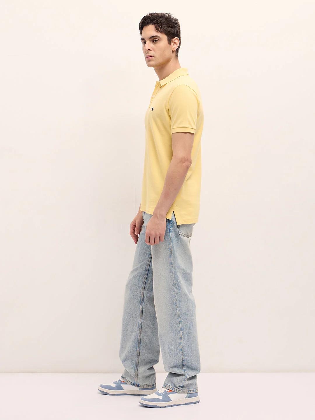 Men Yellow Solid Regular Fit Polo - Image 3