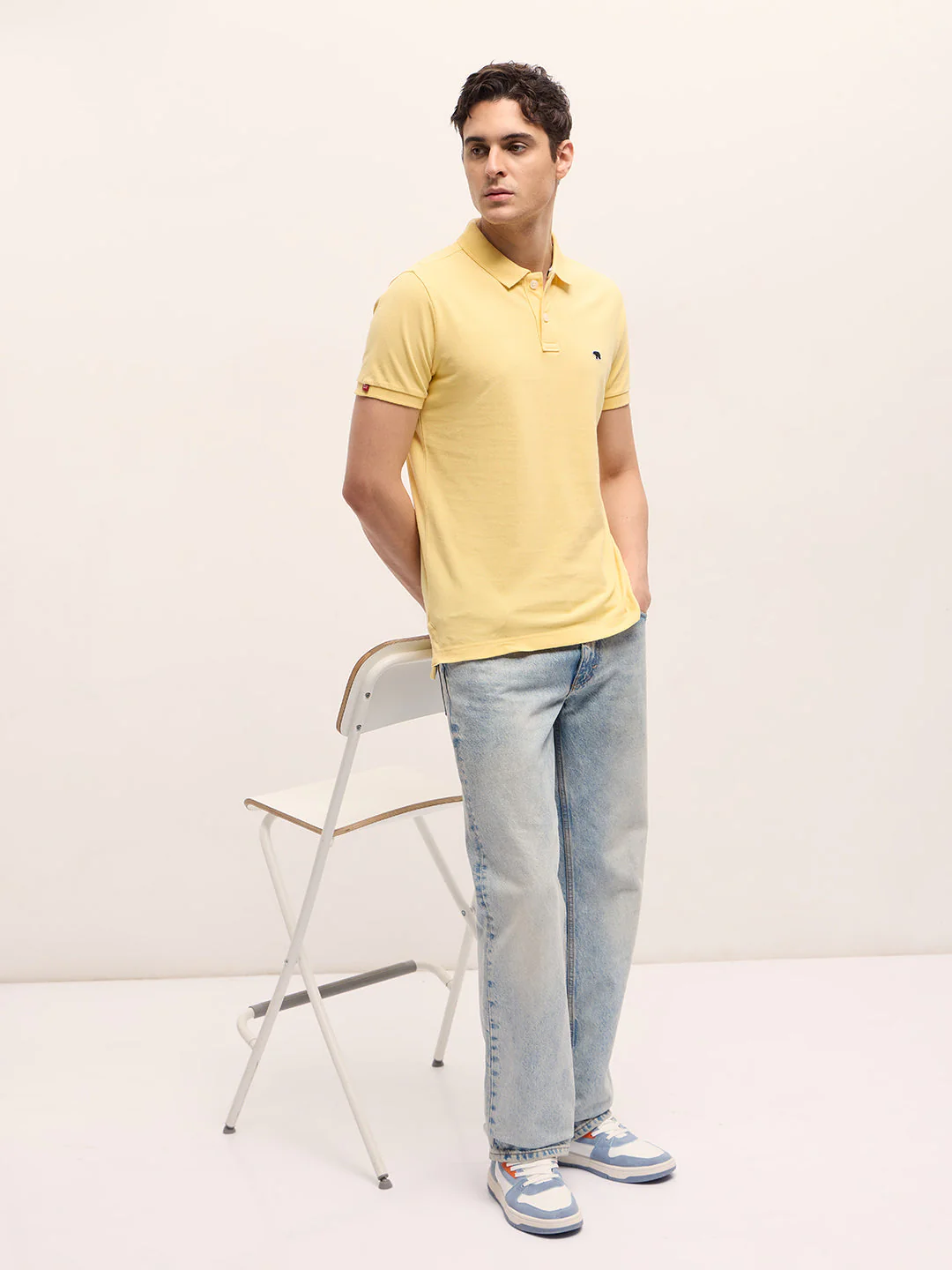 Men Yellow Solid Regular Fit Polo - Image 4