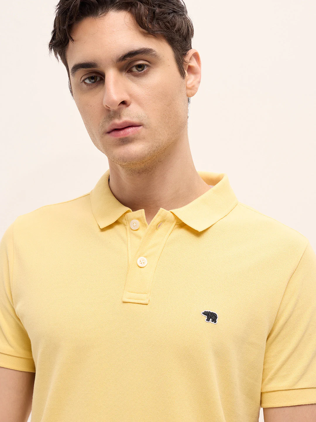 Men Yellow Solid Regular Fit Polo - Image 5