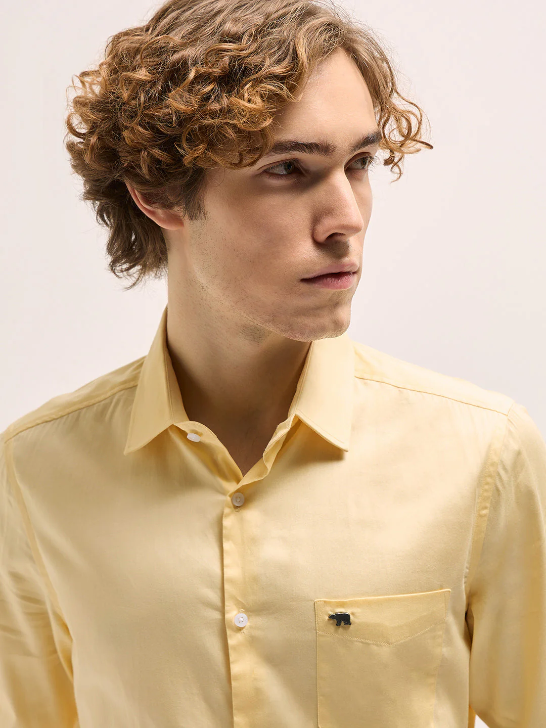 Men Yellow Tailored Fit Solid Formal Shirt - Image 5