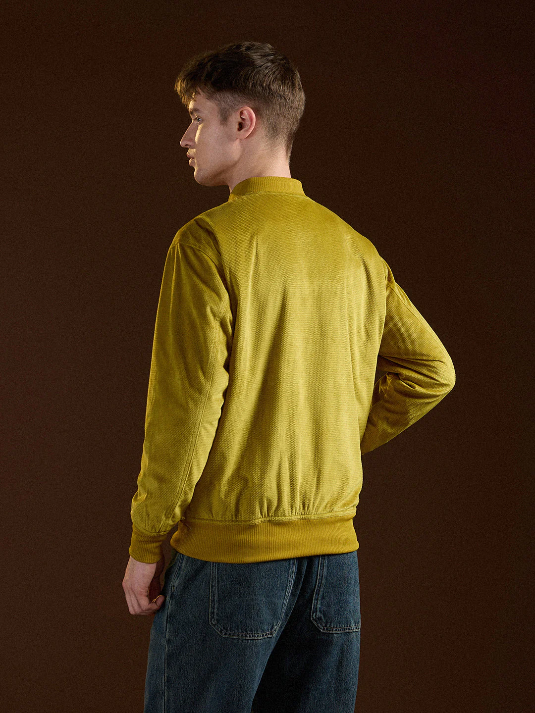 Men Yellow Textured Design Regular Fit Casual Jacket - Image 2