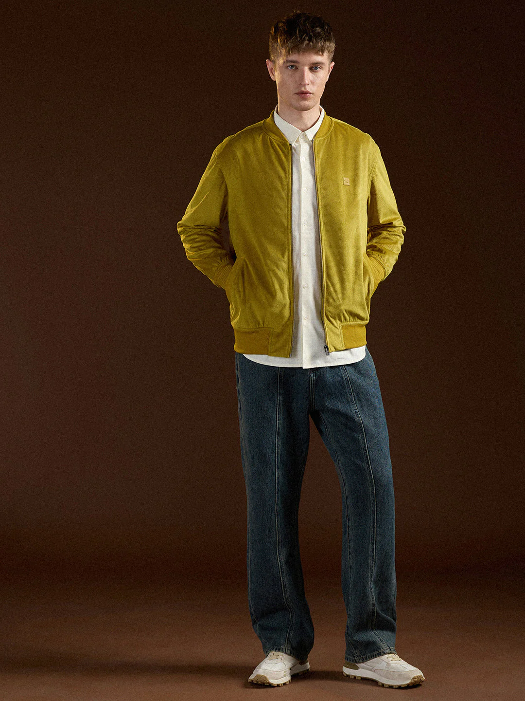 Men Yellow Textured Design Regular Fit Casual Jacket - Image 4