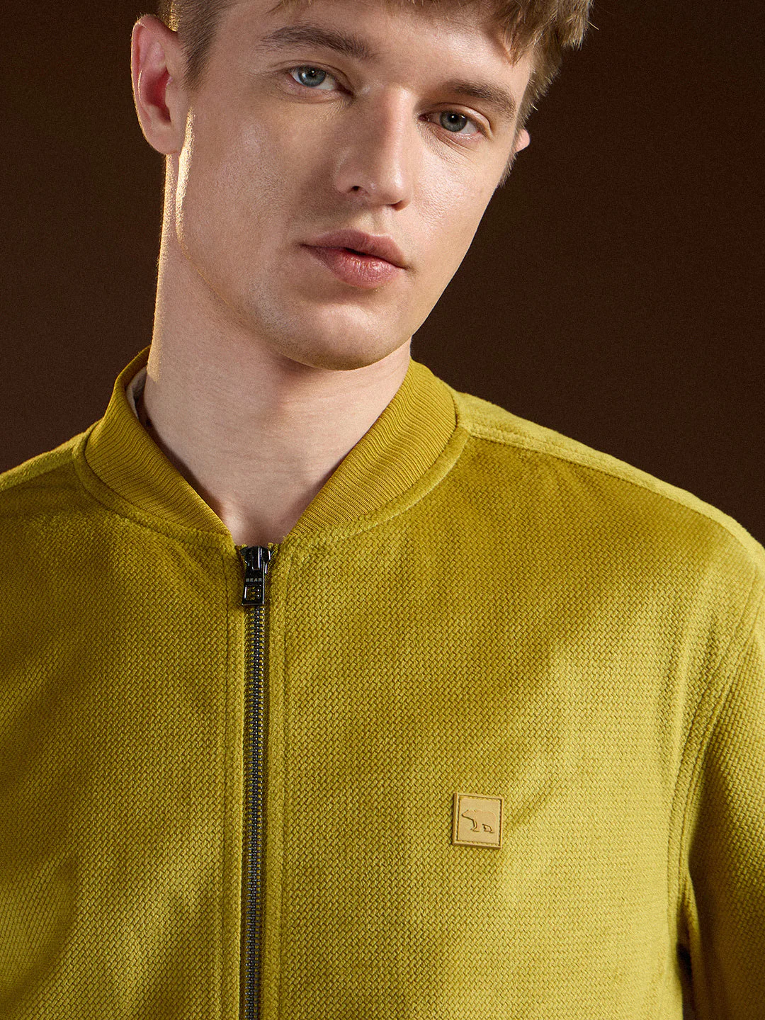 Men Yellow Textured Design Regular Fit Casual Jacket - Image 5