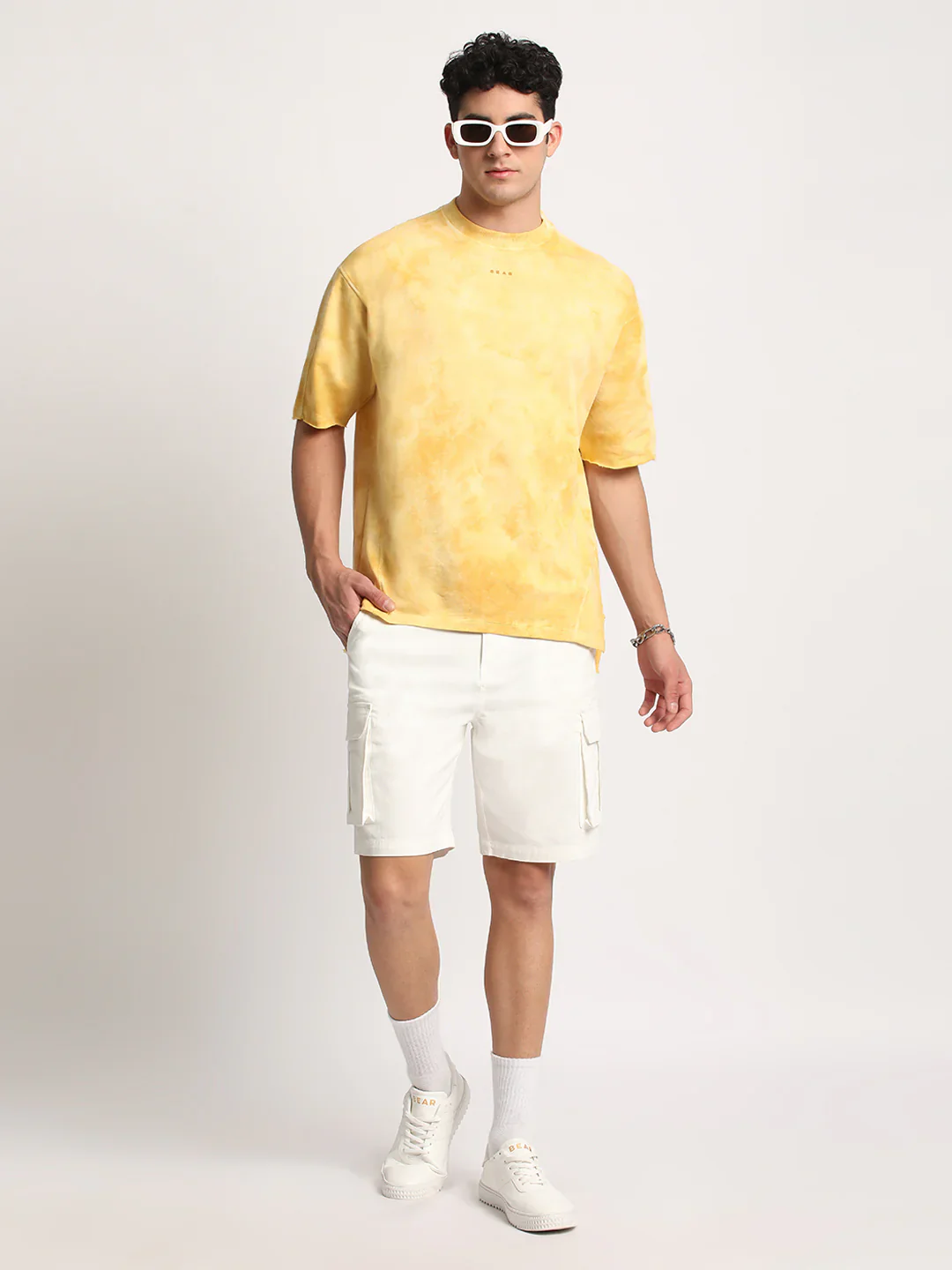 Men Yellow Tie and Dye Oversized T-shirt - Image 3