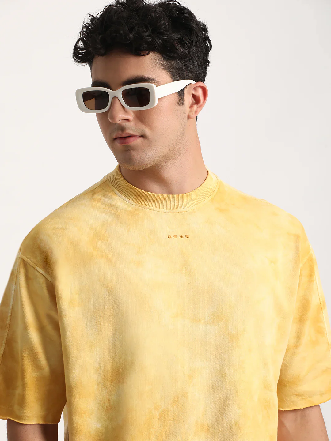 Men Yellow Tie and Dye Oversized T-shirt - Image 4