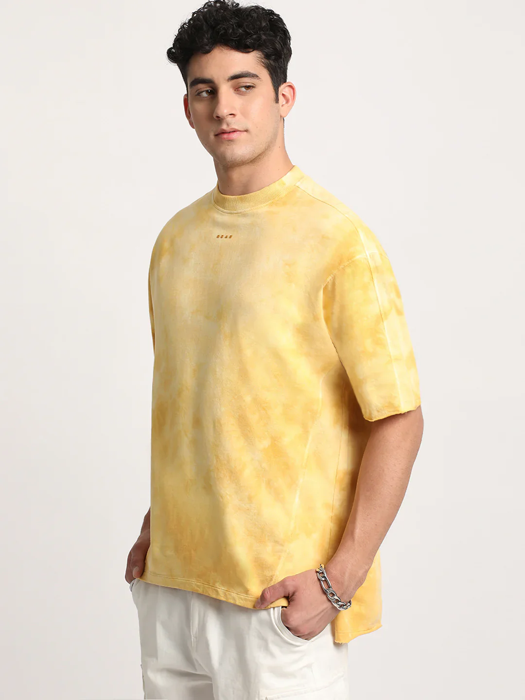 Men Yellow Tie and Dye Oversized T-shirt - Image 5